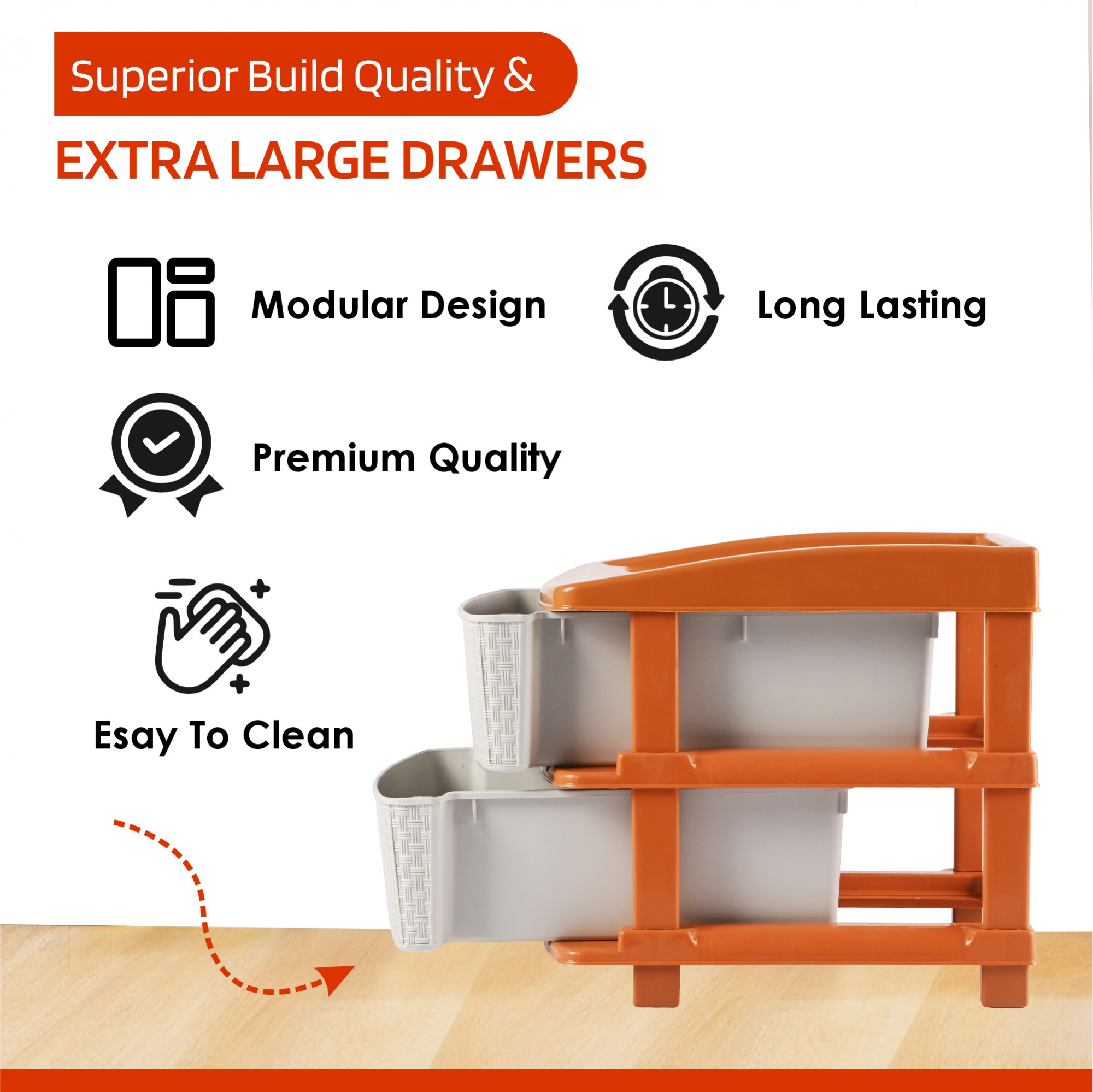 Kuber Industries Multi-Purpose Layer Plastic Drawer Storage Organiser  Durable  Modular Kitchen  Toy Organizer For Kids Room Office  Home  White  Golden