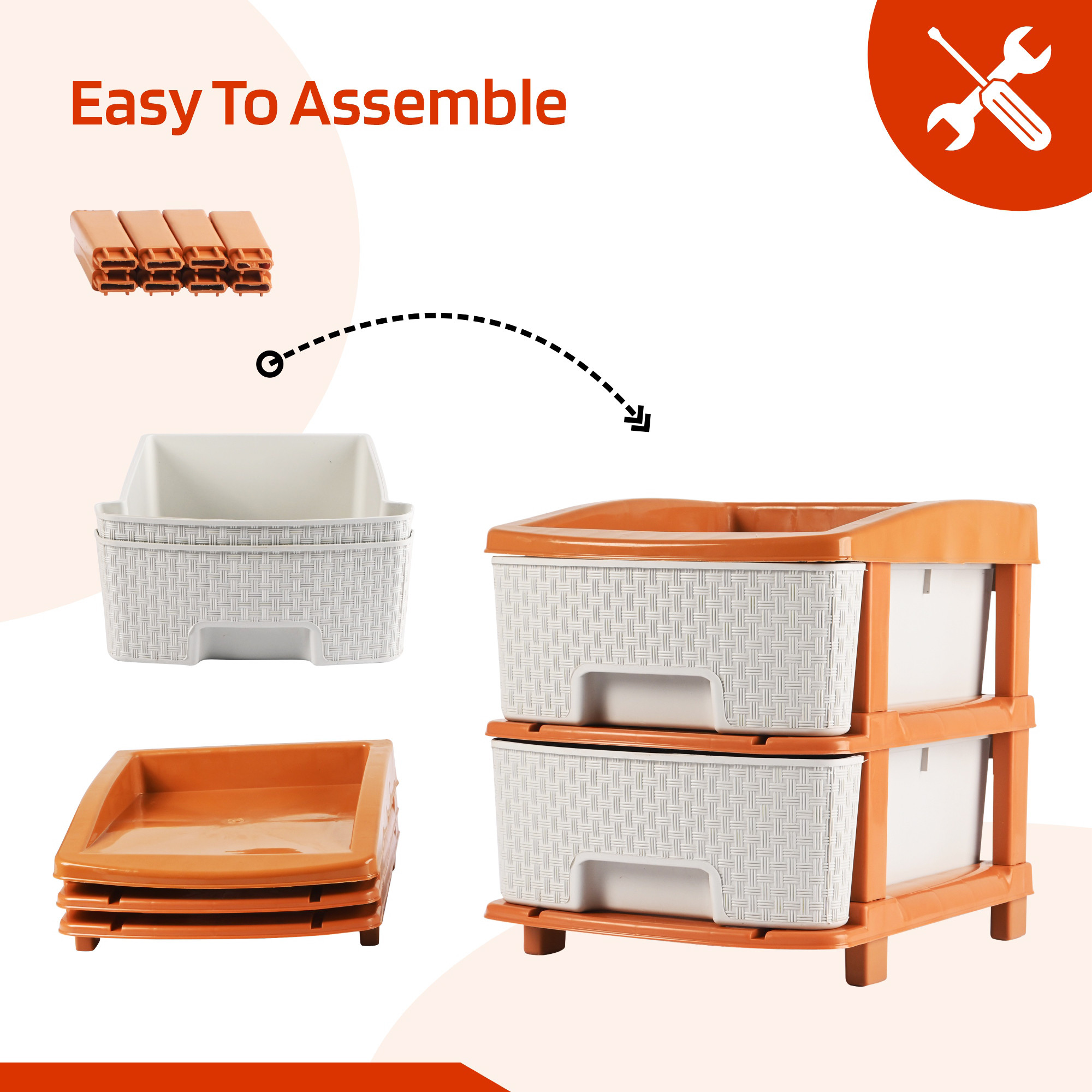 Kuber Industries Multi-Purpose Layer Plastic Drawer Storage Organiser  Durable  Modular Kitchen  Toy Organizer For Kids Room Office  Home  White  Golden