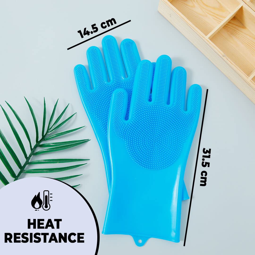 Kuber Industries Multi-Purpose Silicon Gloves | Reusable Gardening Gloves | Heat Resistant for Better Protection | Non-Slippery & Durable | Blue | Versatile and Protective Garden Gloves