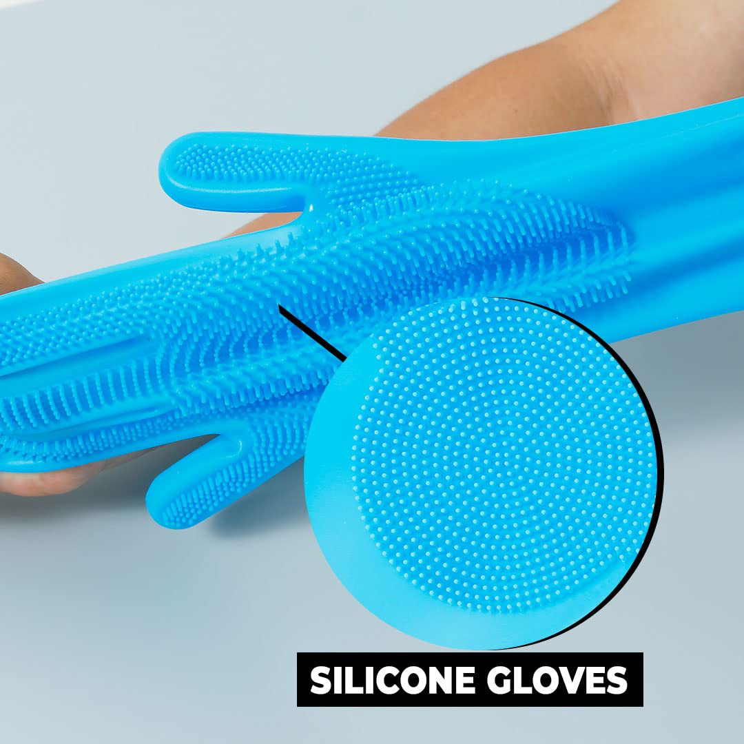 Kuber Industries Multi-Purpose Silicon Gloves | Reusable Gardening Gloves | Heat Resistant for Better Protection | Non-Slippery & Durable | Blue | Versatile and Protective Garden Gloves