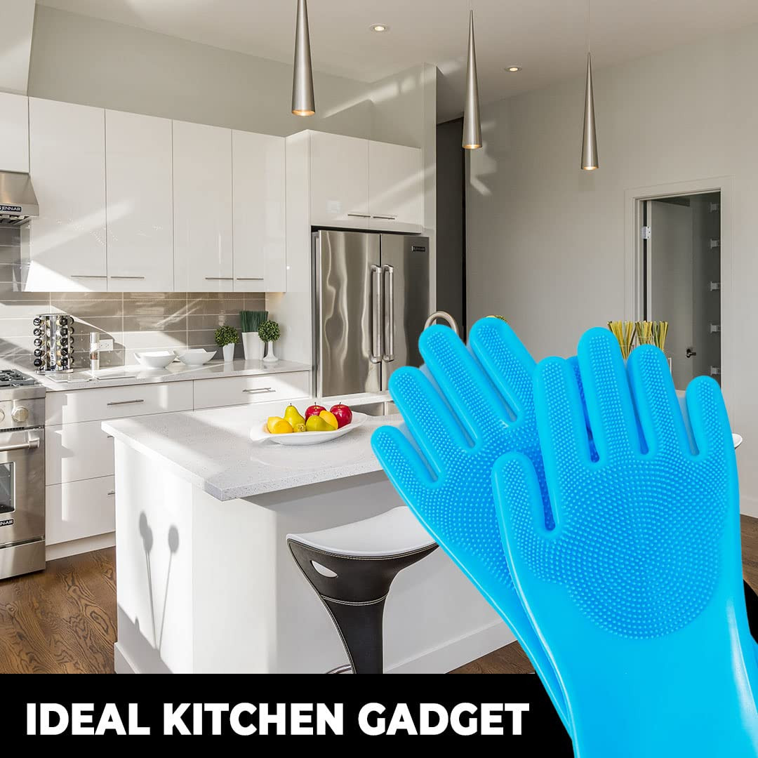 Kuber Industries Multi-Purpose Silicon Gloves | Reusable Gardening Gloves | Heat Resistant for Better Protection | Non-Slippery & Durable | Blue | Versatile and Protective Garden Gloves