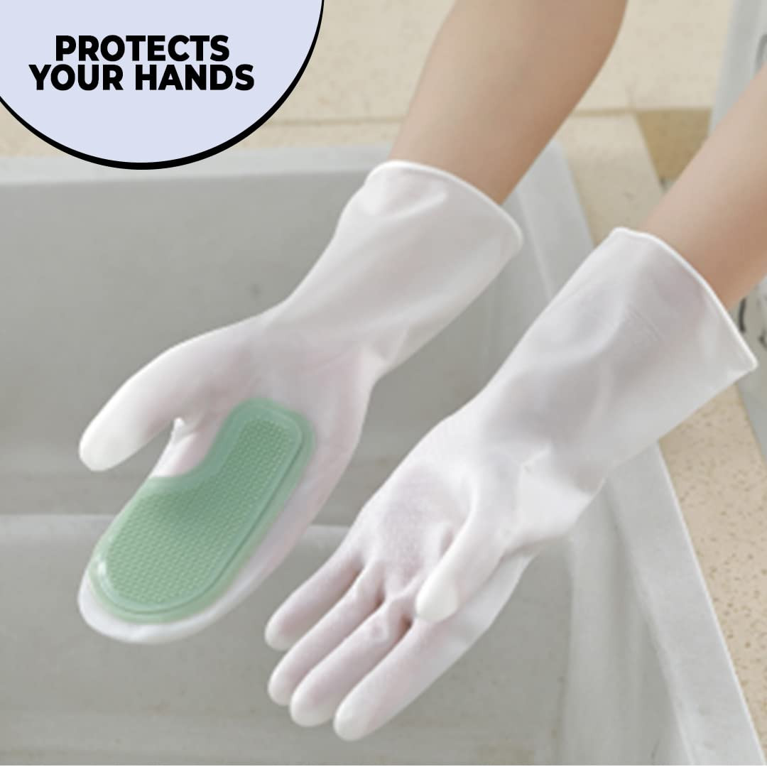 Kuber Industries Multi-Purpose Silicon Gloves For Kitchen Cleaning, Pet Grooming & Gardening|Reusable Gardening Gloves|Heat Resistant For Better Protection|Green