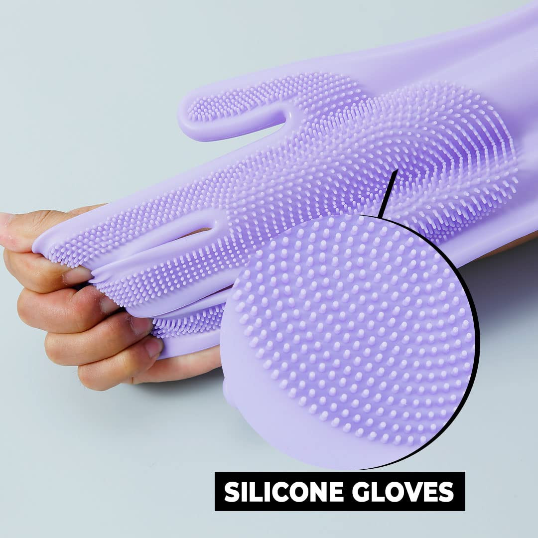 Kuber Industries Multi-Purpose Silicon Gloves For Kitchen Cleaning, Pet Grooming & Gardening|Reusable Gardening Gloves|Heat Resistant For Better Protection|Purple