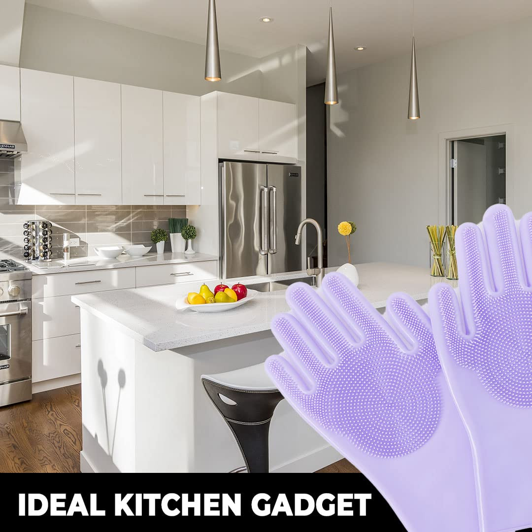 Kuber Industries Multi-Purpose Silicon Gloves For Kitchen Cleaning, Pet Grooming & Gardening|Reusable Gardening Gloves|Heat Resistant For Better Protection|Purple