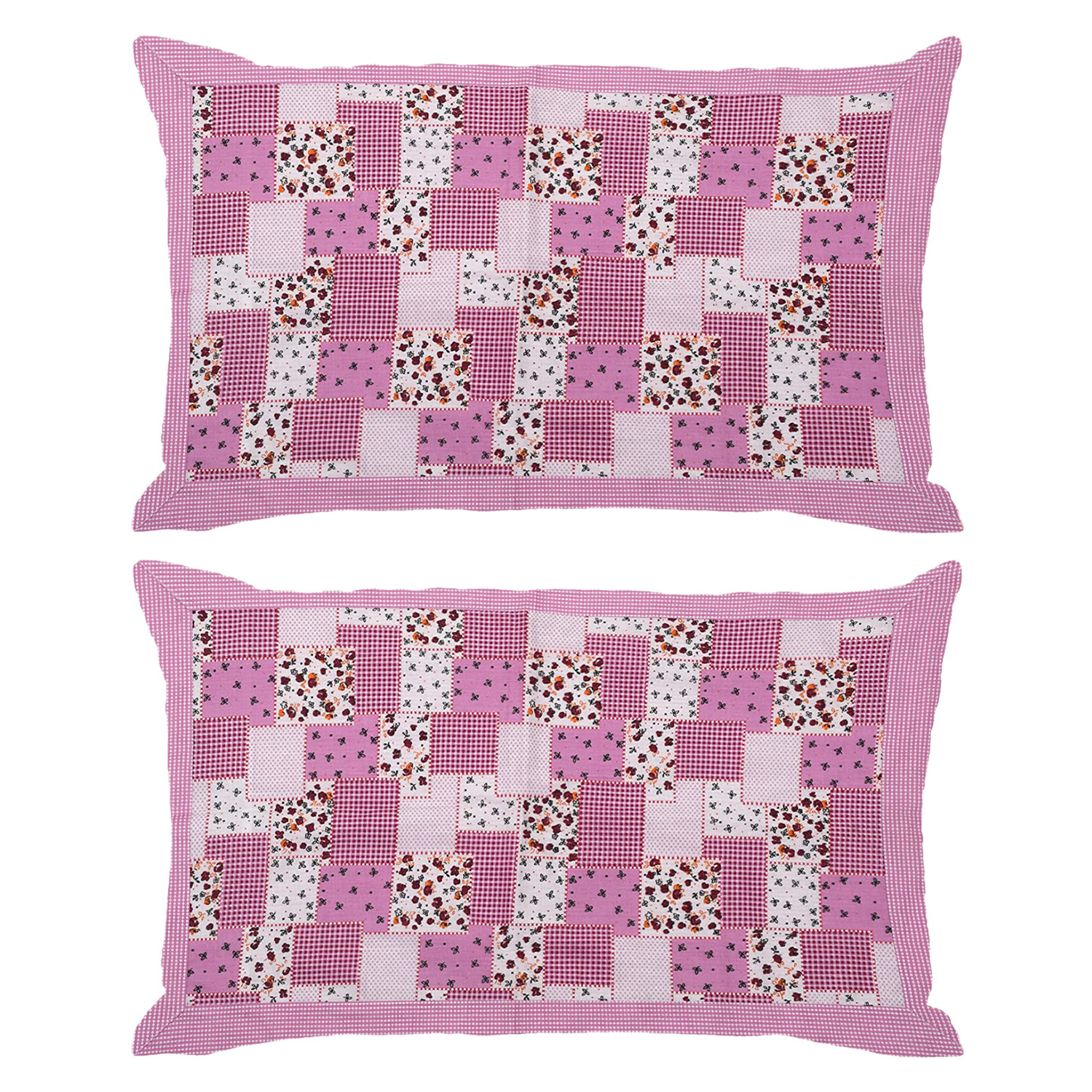 Kuber Industries Multicheck Floral Print Cotton Pillow Cover- 17x27 Inch,(Pink)