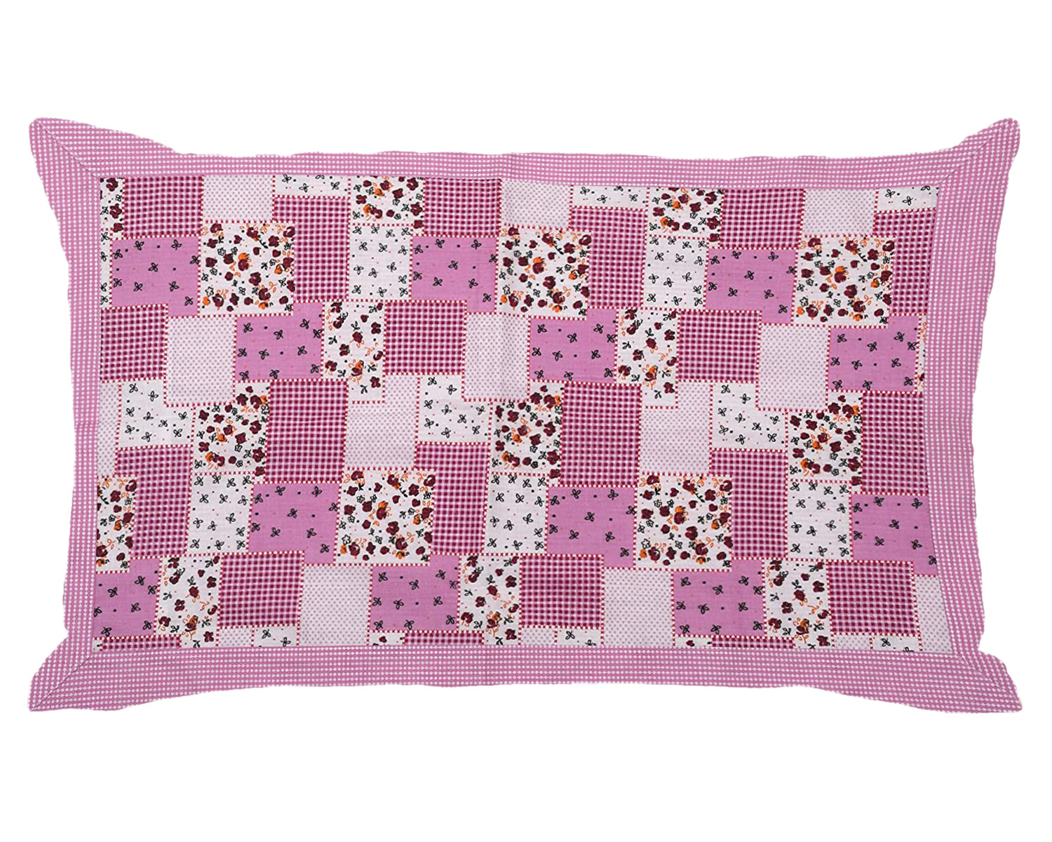 Kuber Industries Multicheck Floral Print Cotton Pillow Cover- 17x27 Inch,(Pink)