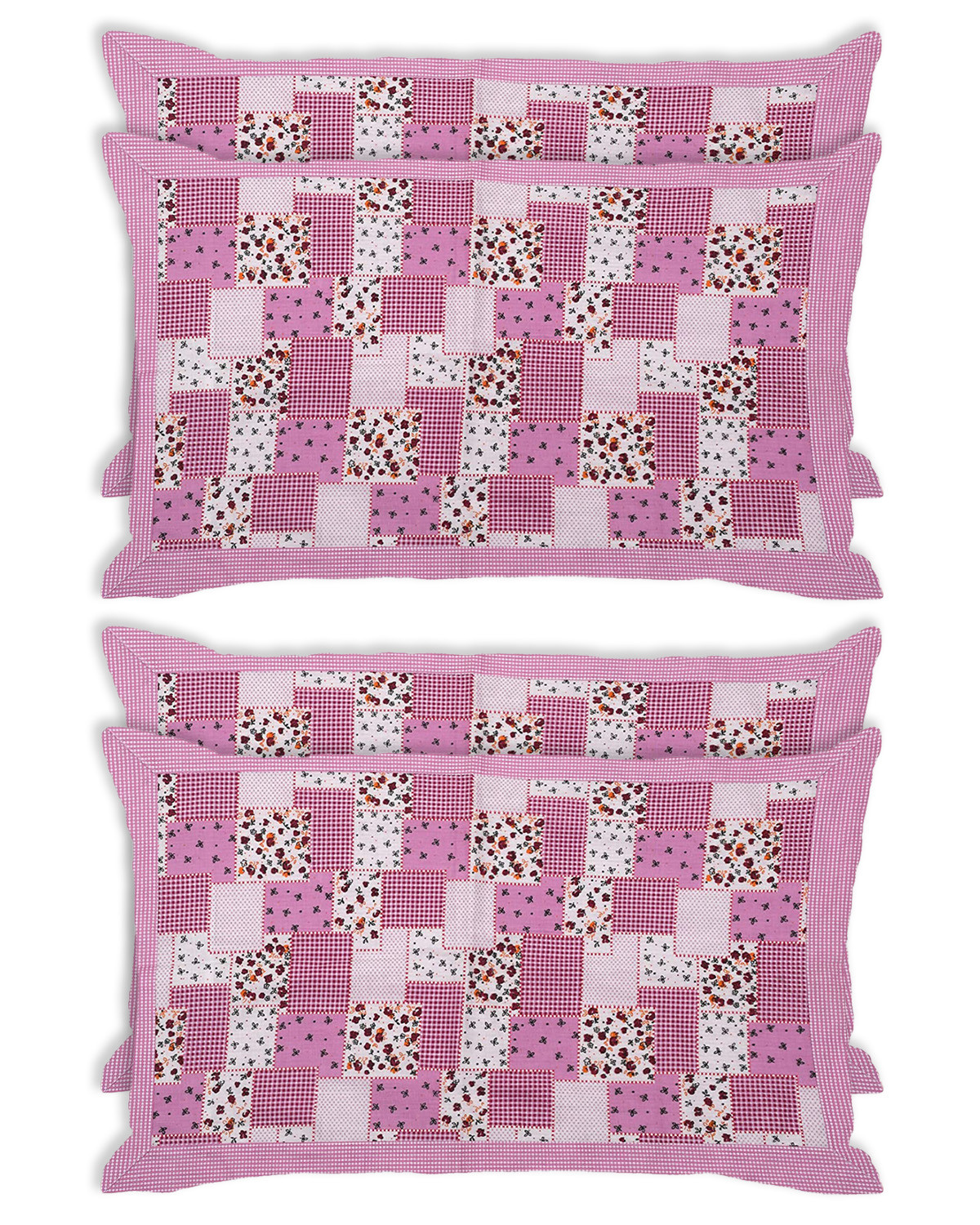 Kuber Industries Multicheck Floral Print Cotton Pillow Cover- 17x27 Inch,(Pink)