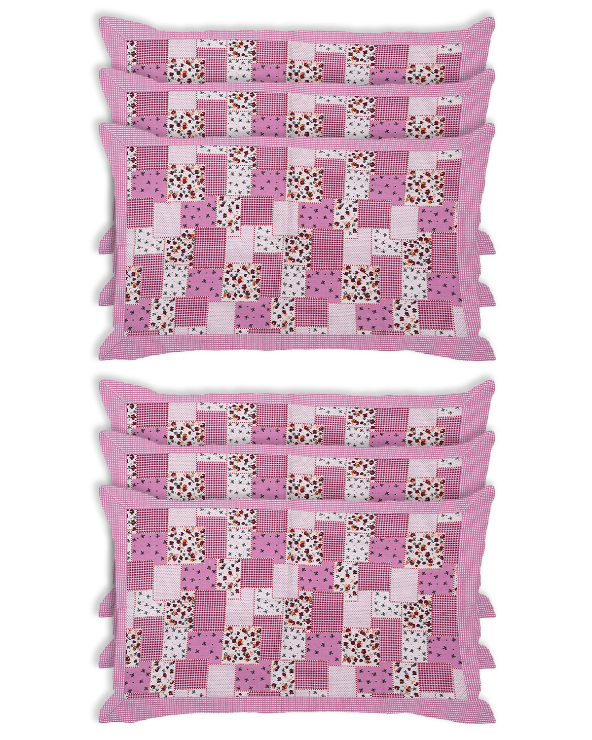 Kuber Industries Multicheck Floral Print Cotton Pillow Cover- 17x27 Inch,(Pink)