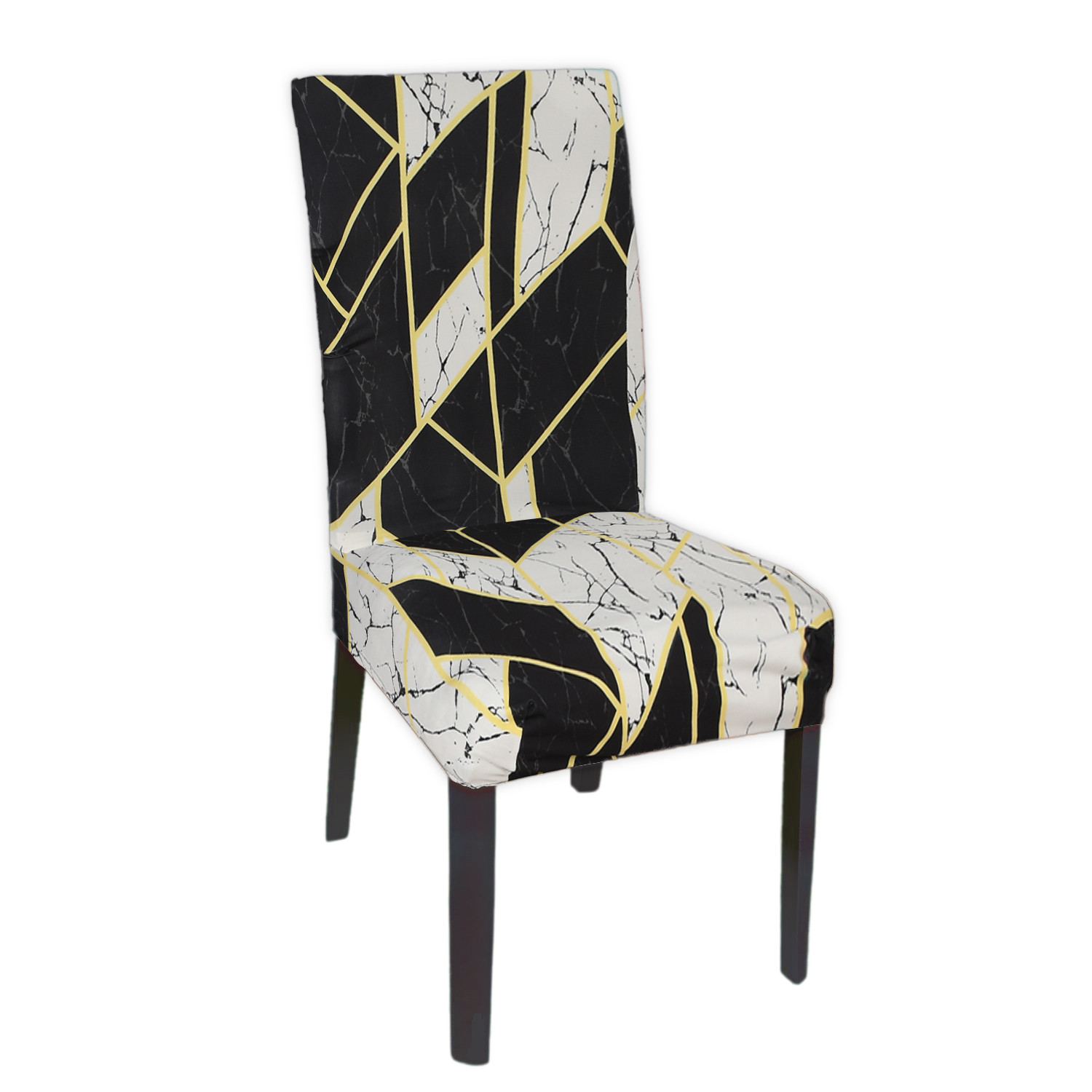 Kuber Industries Multicheck Print Elastic Stretchable Polyester Chair Cover For Home, Office, Hotels, Wedding Banquet (Black) 54KM4331