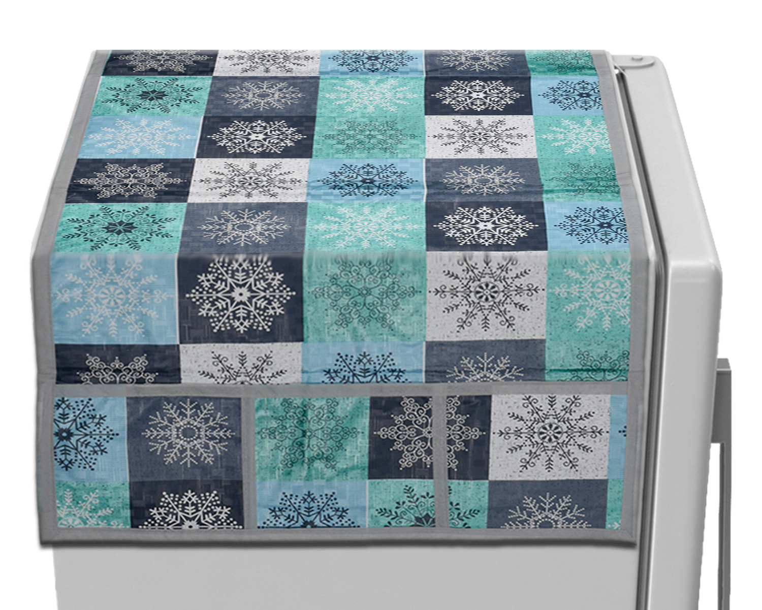 Kuber Industries Multicheck print PVC Fridge Top Cover With 6 Utility Side Pockets (Green)