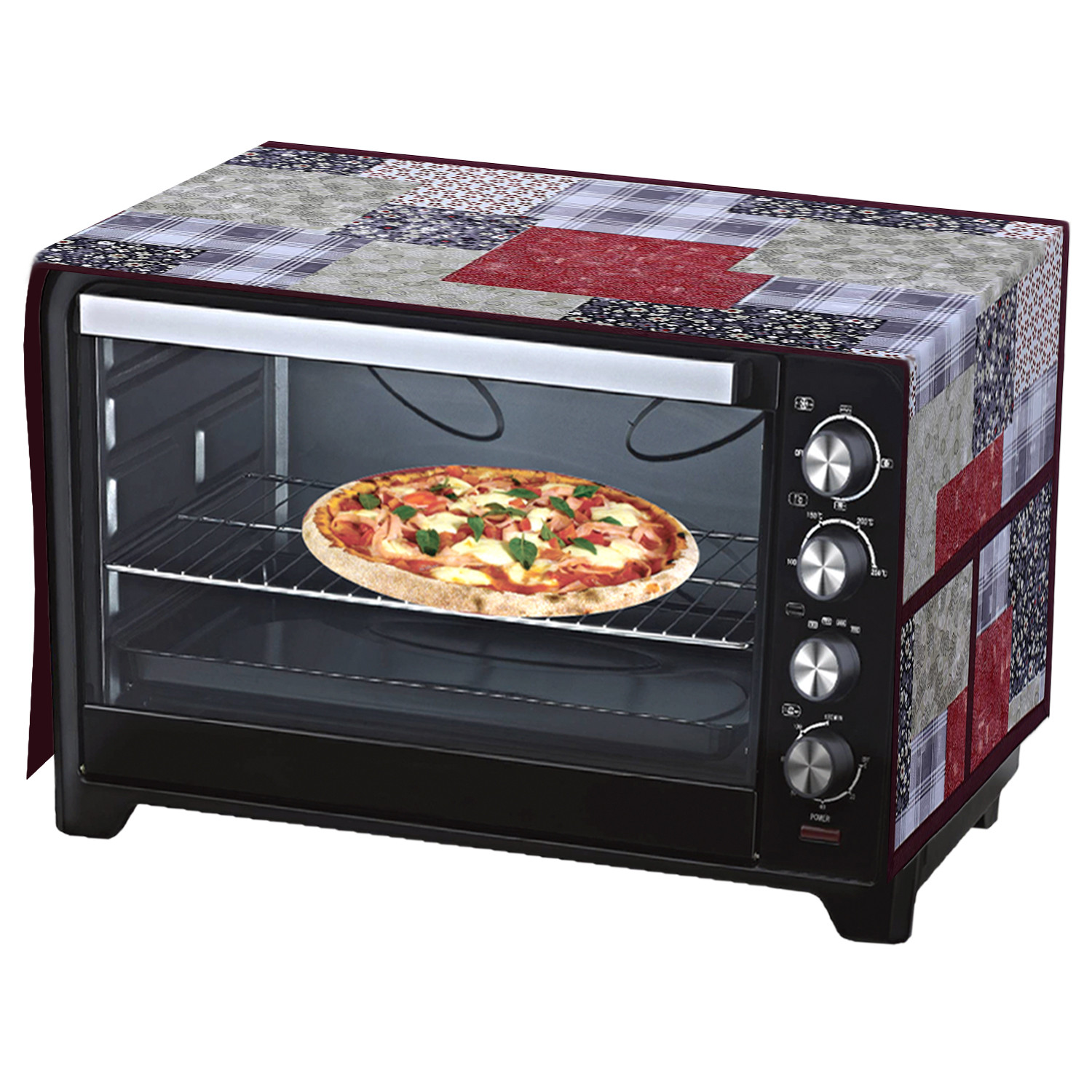 Kuber Industries Multicheck Printed PVC Decorative Microwave Oven Top Cover With 4 Utility Pockets (Multicolor)