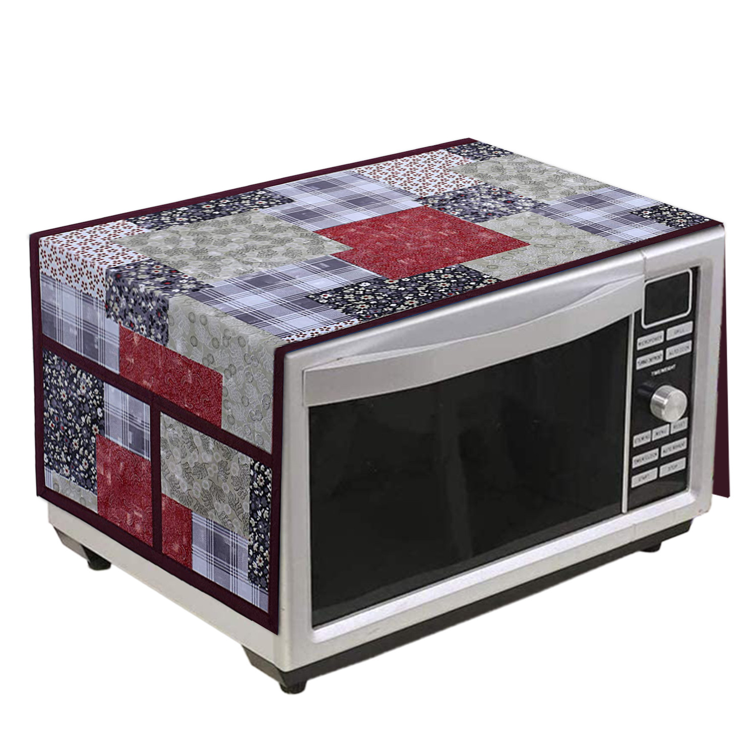 Kuber Industries Multicheck Printed PVC Decorative Microwave Oven Top Cover With 4 Utility Pockets (Multicolor)