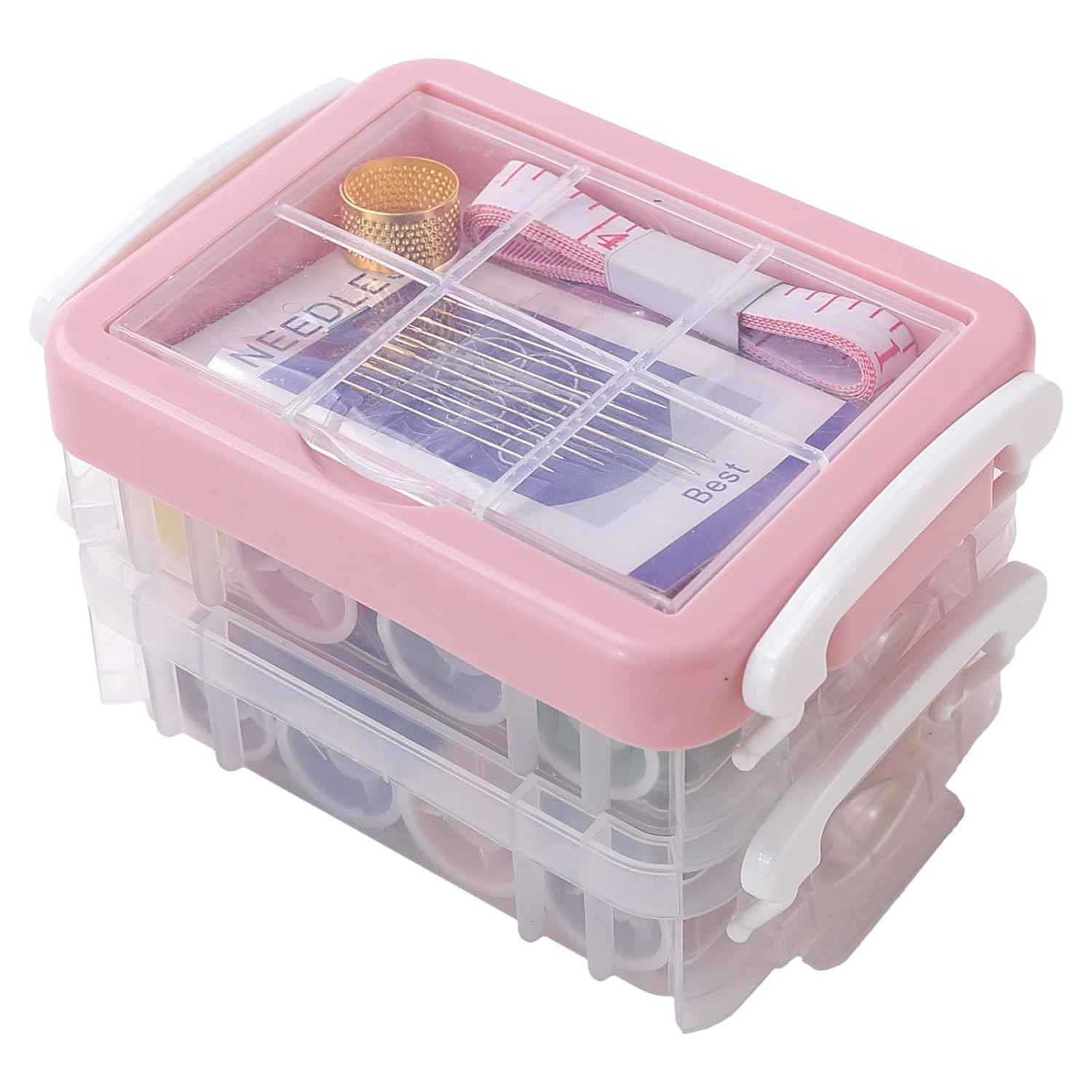 Kuber Industries Multifunctional Sewing Kit Set Of 33|Silai Machine Tools With Polyester Thread|Steel Needles (Transparent)
