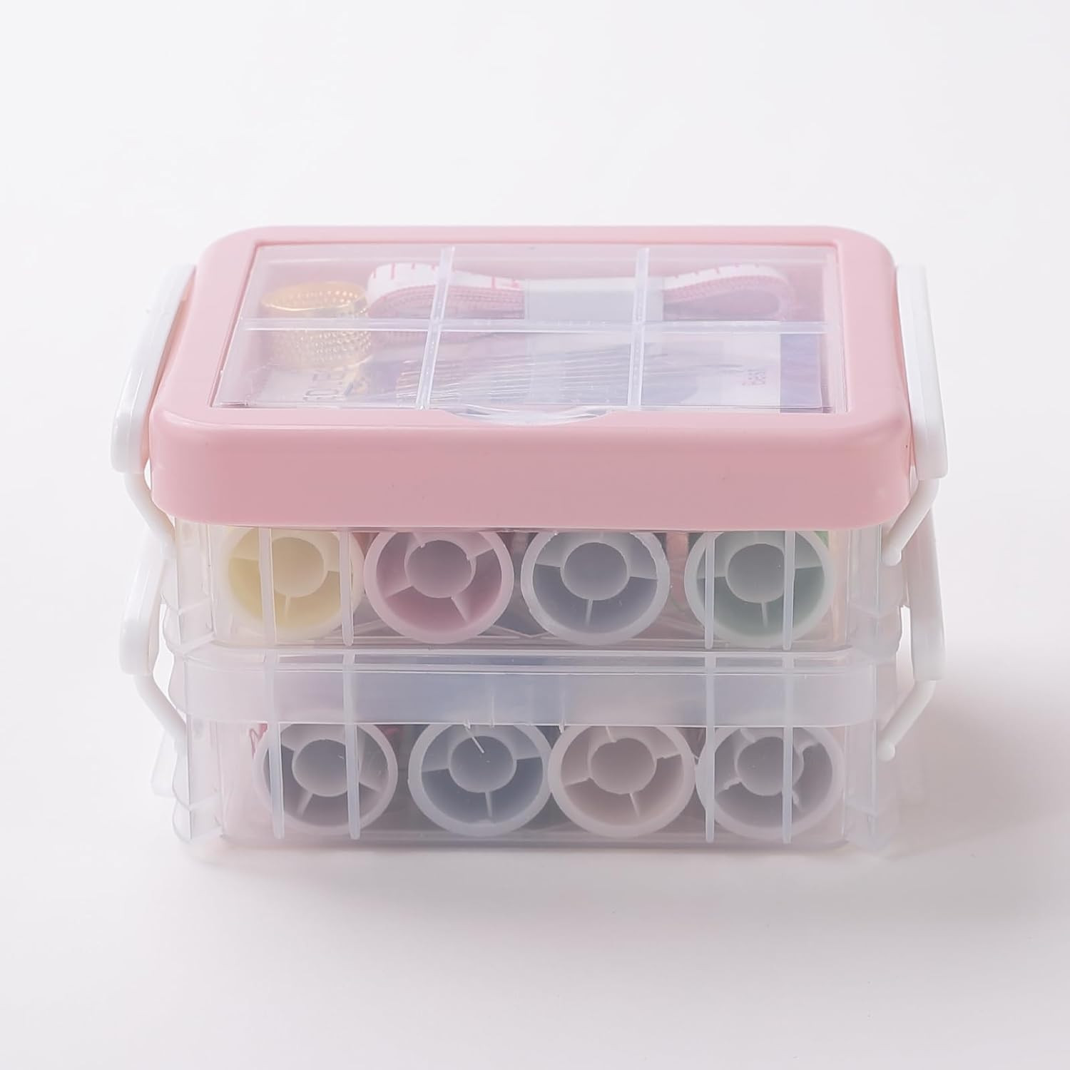 Kuber Industries Multifunctional Sewing Kit Set Of 33|Silai Machine Tools With Polyester Thread|Steel Needles (Transparent)