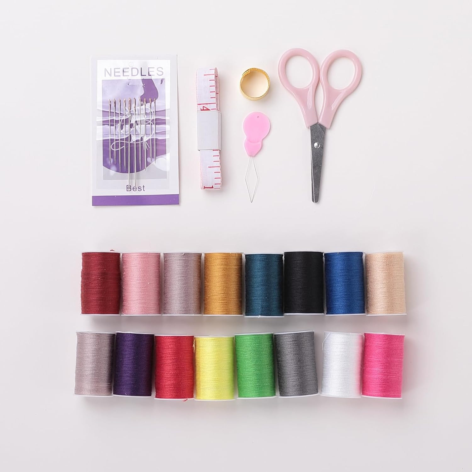 Kuber Industries Multifunctional Sewing Kit Set Of 33|Silai Machine Tools With Polyester Thread|Steel Needles (Transparent)