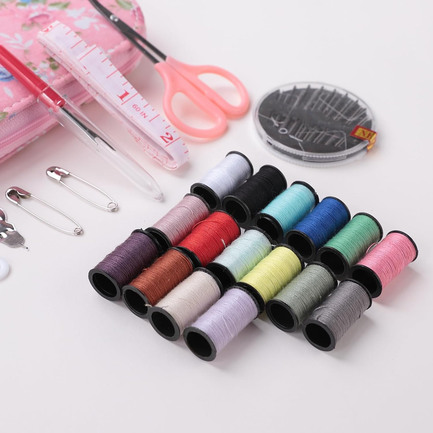 Kuber Industries Multifunctional Sewing Kit Set Of 43|Silai Machine Tools With Polyester Thread|Steel Secissors & Needles (Black)