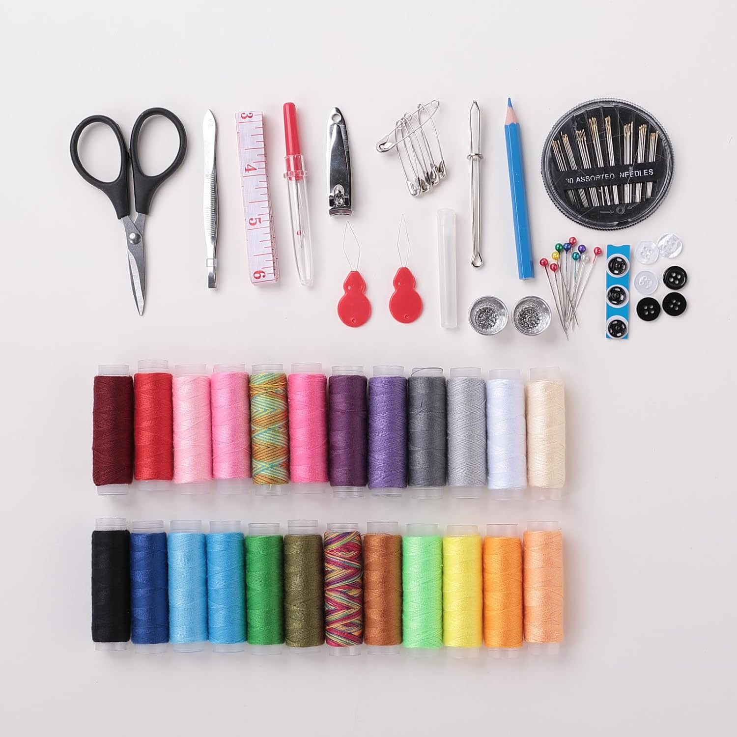 Kuber Industries Multifunctional Sewing Kit Set Of 97|Silai Machine Tools With Cotton & Polyester Thread|Steel Secissors & Needles (Black)