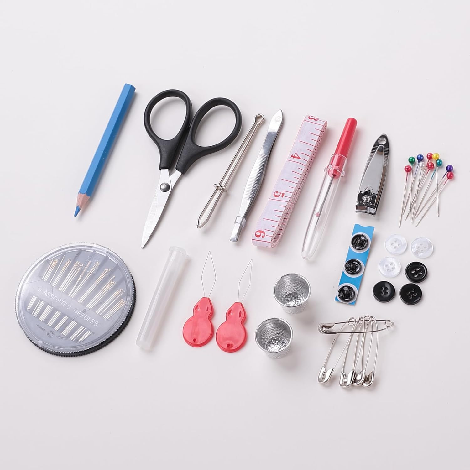 Kuber Industries Multifunctional Sewing Kit Set Of 97|Silai Machine Tools With Cotton & Polyester Thread|Steel Secissors & Needles (Black)