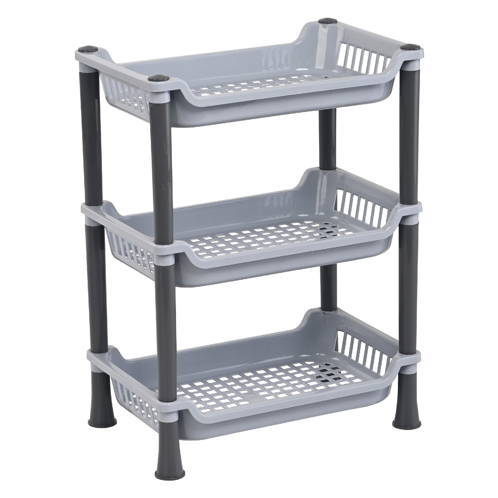 Kuber Industries Multipurpose 3-Tier Collapsible Plastic Racks for Kitchen Storage  Space-Saving Spice Rack Organizer - Kitchen Accessories for Pantry Oil Stand  Countertop  Light Grey