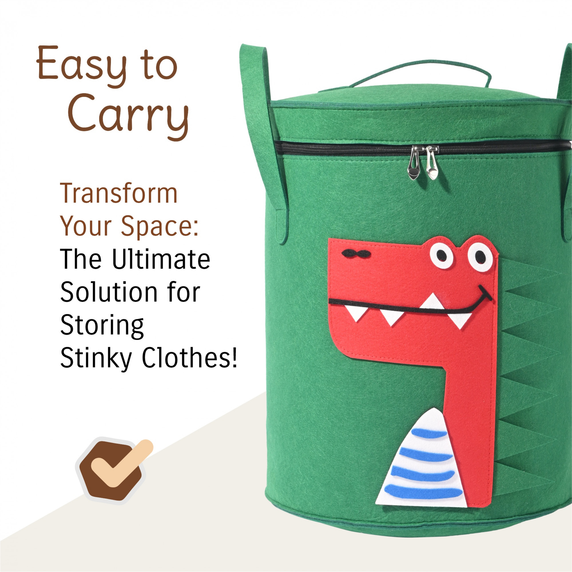 Kuber Industries Multipurpose 34L Foldable Washing Clothes BasketLaundry Bag with Carry Handles  Laundry Hamper for Dirty Clothes  Toy Storage Organizer  GM-5-GRN  Green Dinosaur