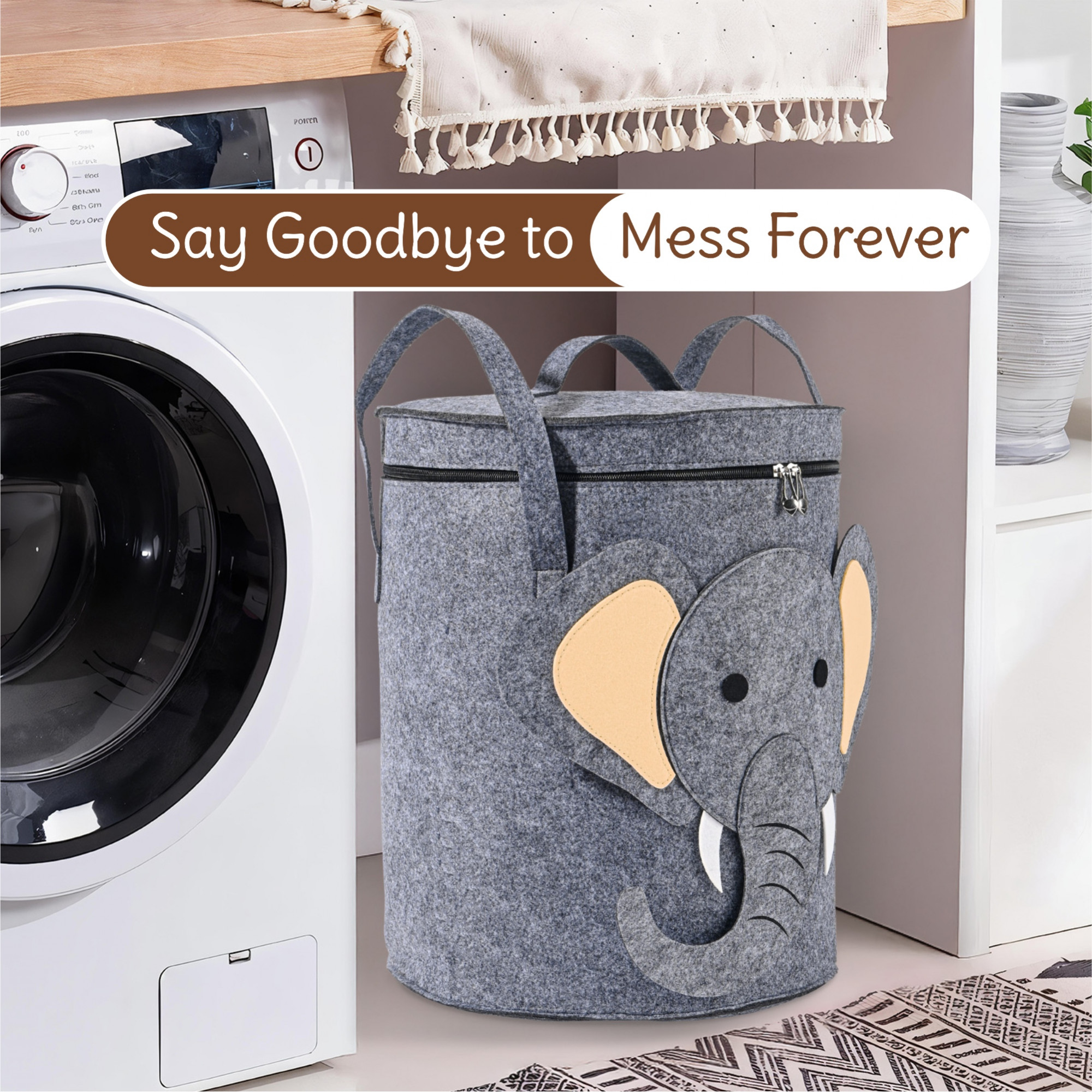 Kuber Industries Multipurpose 34L Foldable Washing Clothes BasketLaundry Bag with Carry Handles  Laundry Hamper for Dirty Clothes  Toy Storage Organizer  GM-5-GRY  Grey Elephant
