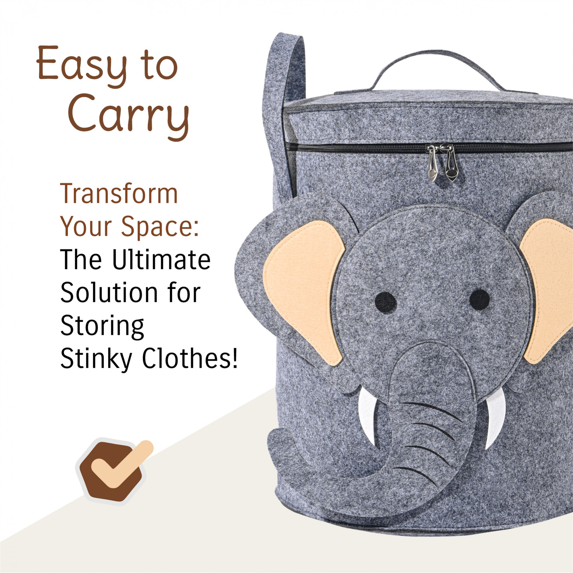 Kuber Industries Multipurpose 34L Foldable Washing Clothes BasketLaundry Bag with Carry Handles  Laundry Hamper for Dirty Clothes  Toy Storage Organizer  GM-5-GRY  Grey Elephant