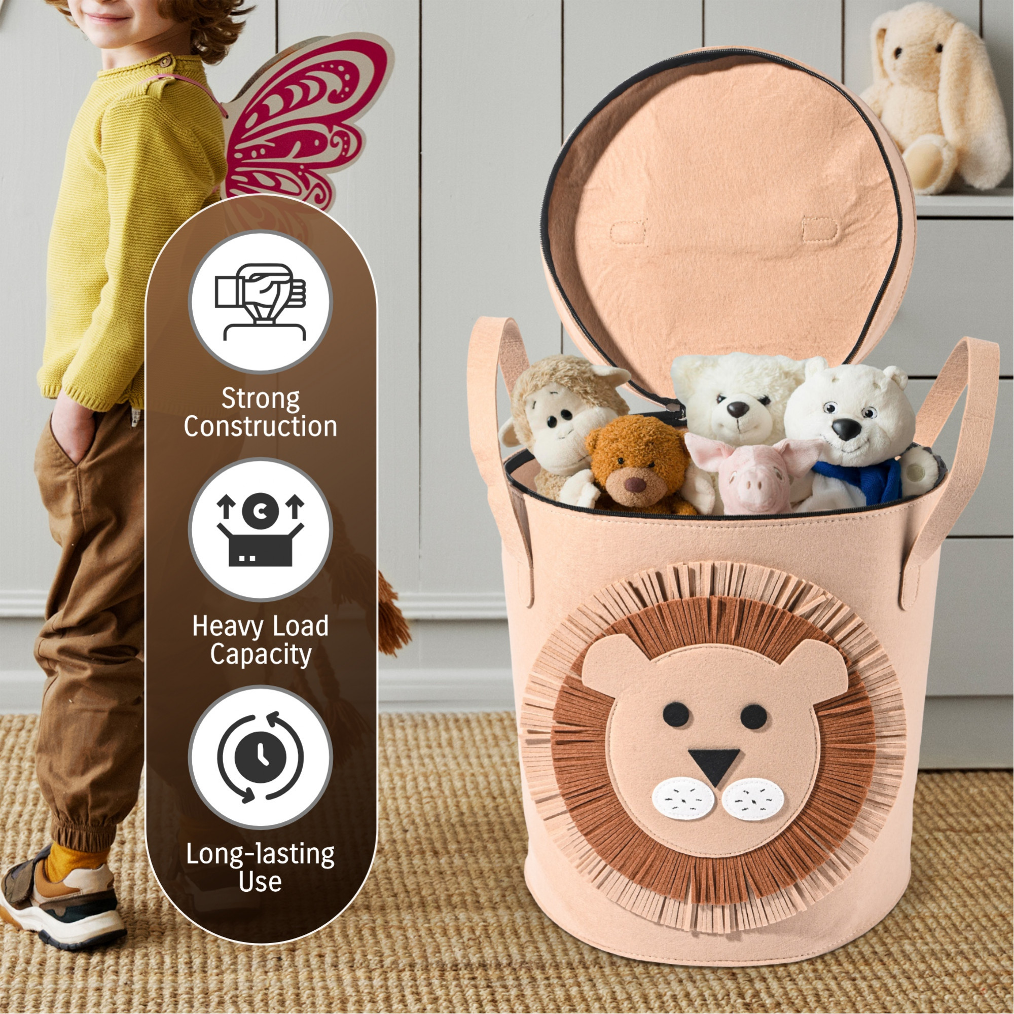 Kuber Industries Multipurpose 34L Foldable Washing Clothes BasketLaundry Bag with Carry Handles  Laundry Hamper for Dirty Clothes  Toy Storage Organizer  GM-5-BRN  Brown Lion