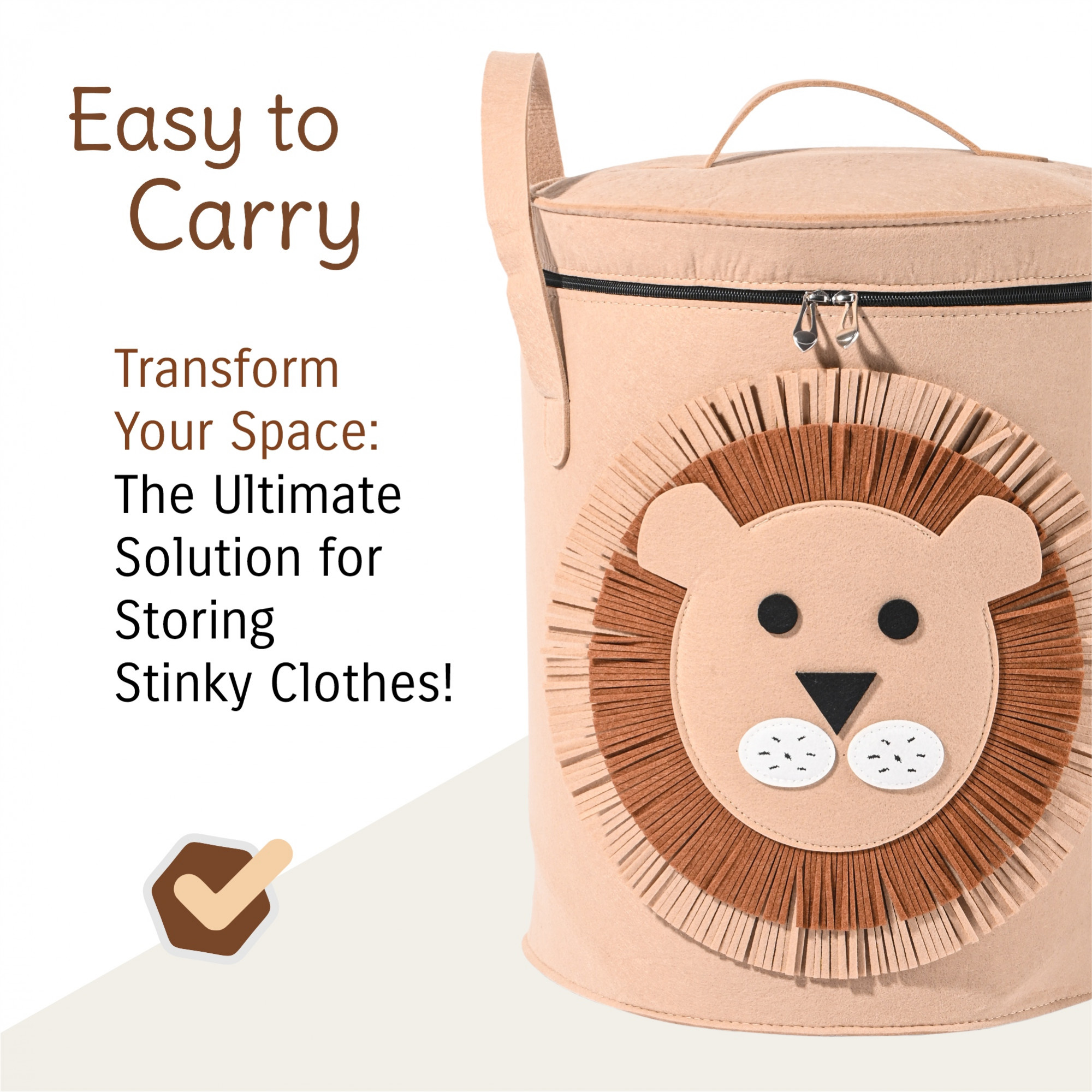 Kuber Industries Multipurpose 34L Foldable Washing Clothes BasketLaundry Bag with Carry Handles  Laundry Hamper for Dirty Clothes  Toy Storage Organizer  GM-5-BRN  Brown Lion