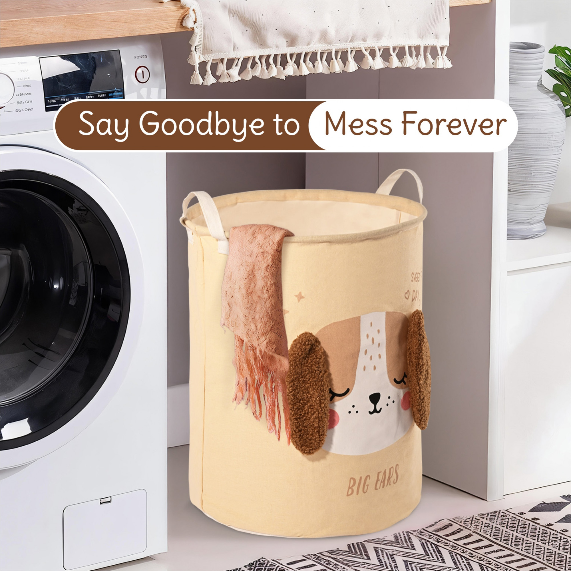 Kuber Industries Multipurpose 36 Ltr  Foldable Washing Clothes BasketLaundry Bag with Carry Handles  Used Clothes Storage Bag  Laundry Hamper for Dirty Clothes  Toys  GM-17-BG  Beige