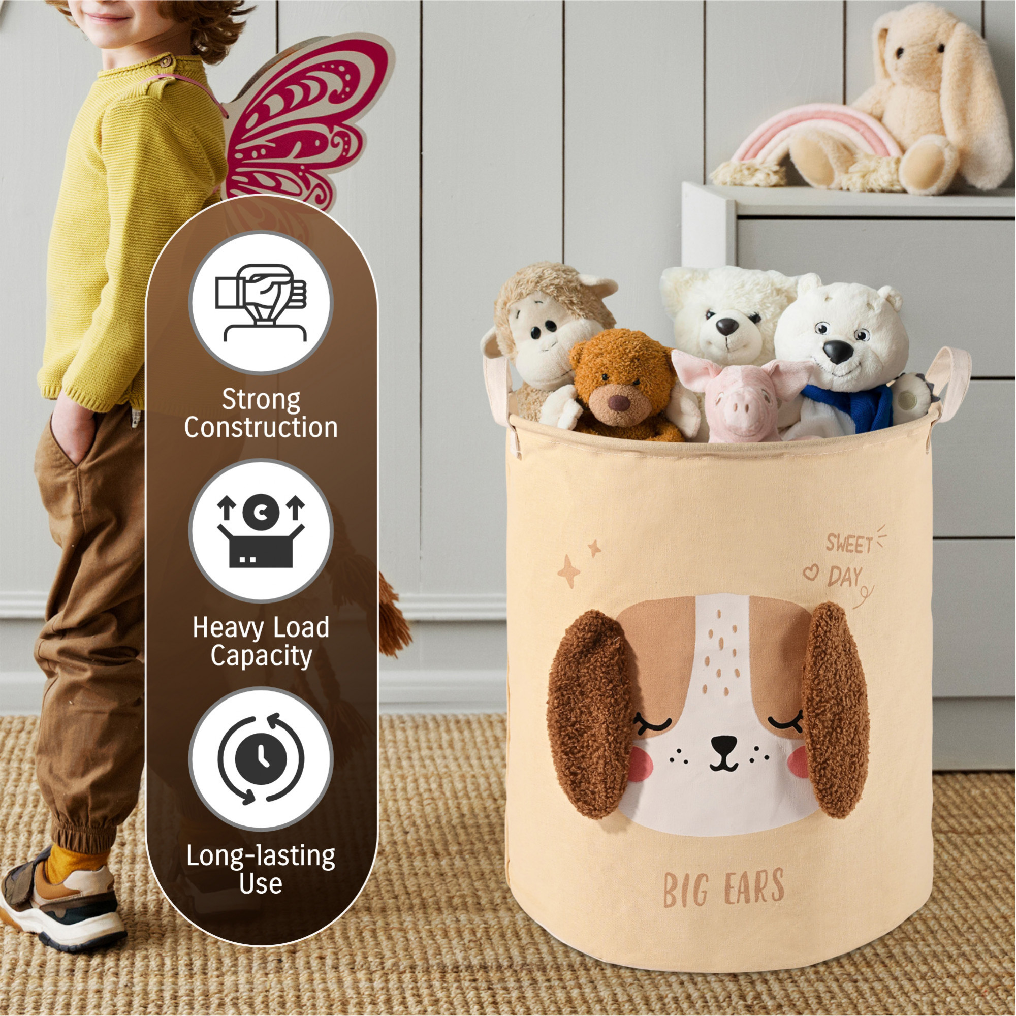 Kuber Industries Multipurpose 36 Ltr  Foldable Washing Clothes BasketLaundry Bag with Carry Handles  Used Clothes Storage Bag  Laundry Hamper for Dirty Clothes  Toys  GM-17-BG  Beige