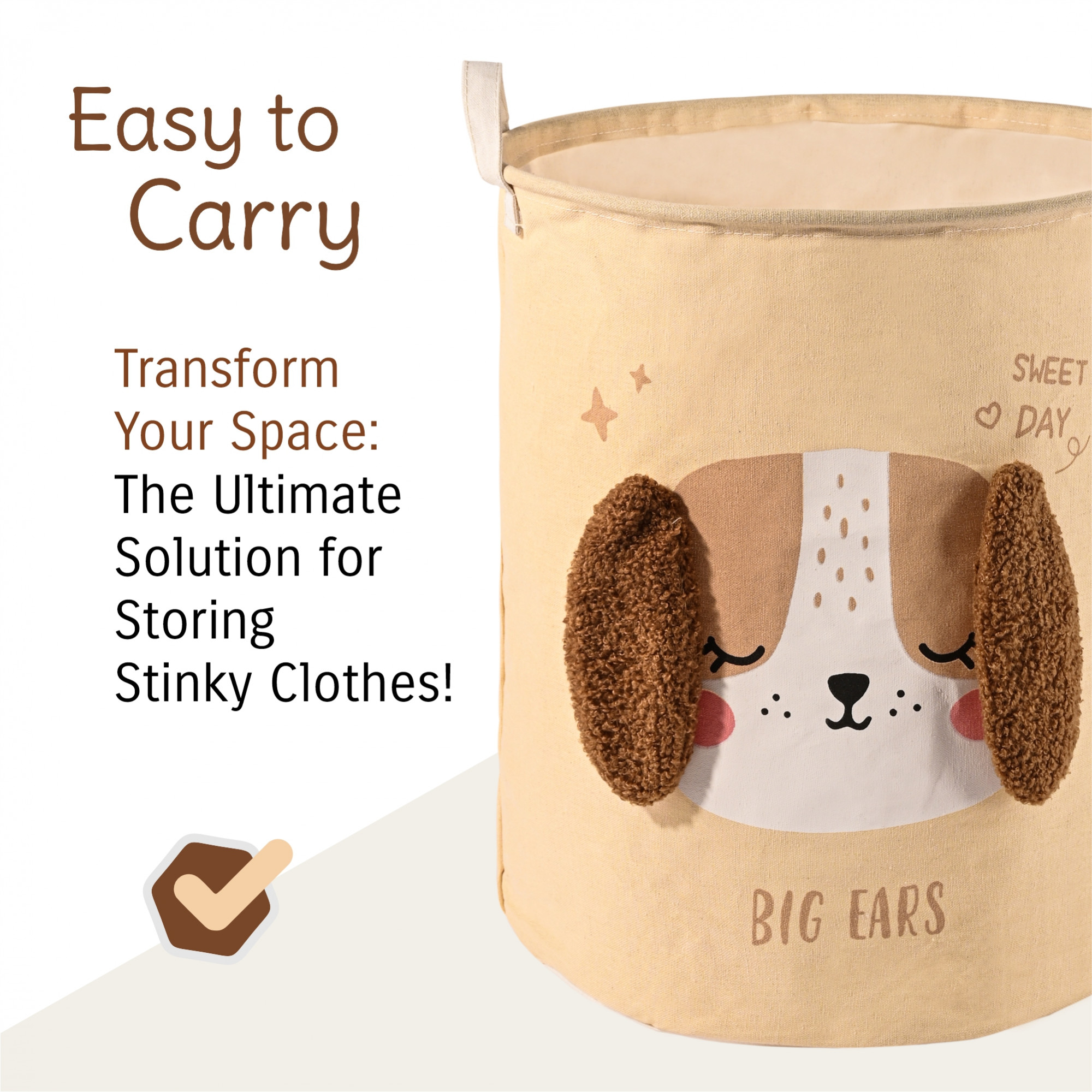 Kuber Industries Multipurpose 36 Ltr  Foldable Washing Clothes BasketLaundry Bag with Carry Handles  Used Clothes Storage Bag  Laundry Hamper for Dirty Clothes  Toys  GM-17-BG  Beige