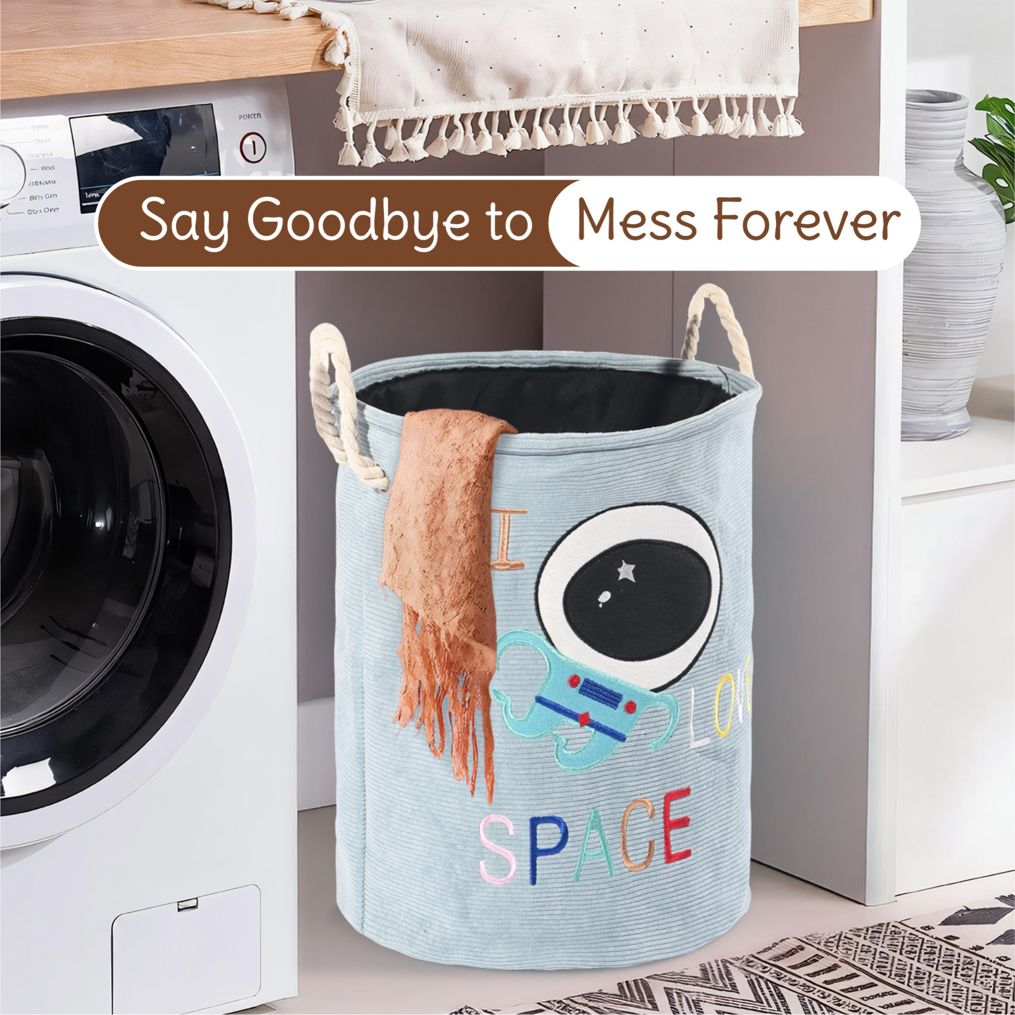 Kuber Industries Multipurpose 36 Ltr Foldable Washing Clothes BasketLaundry Bag with Carry Handles  Laundry Hamper for Dirty Clothes  Toy Storage Organizer  GM-21-BLU  Blue