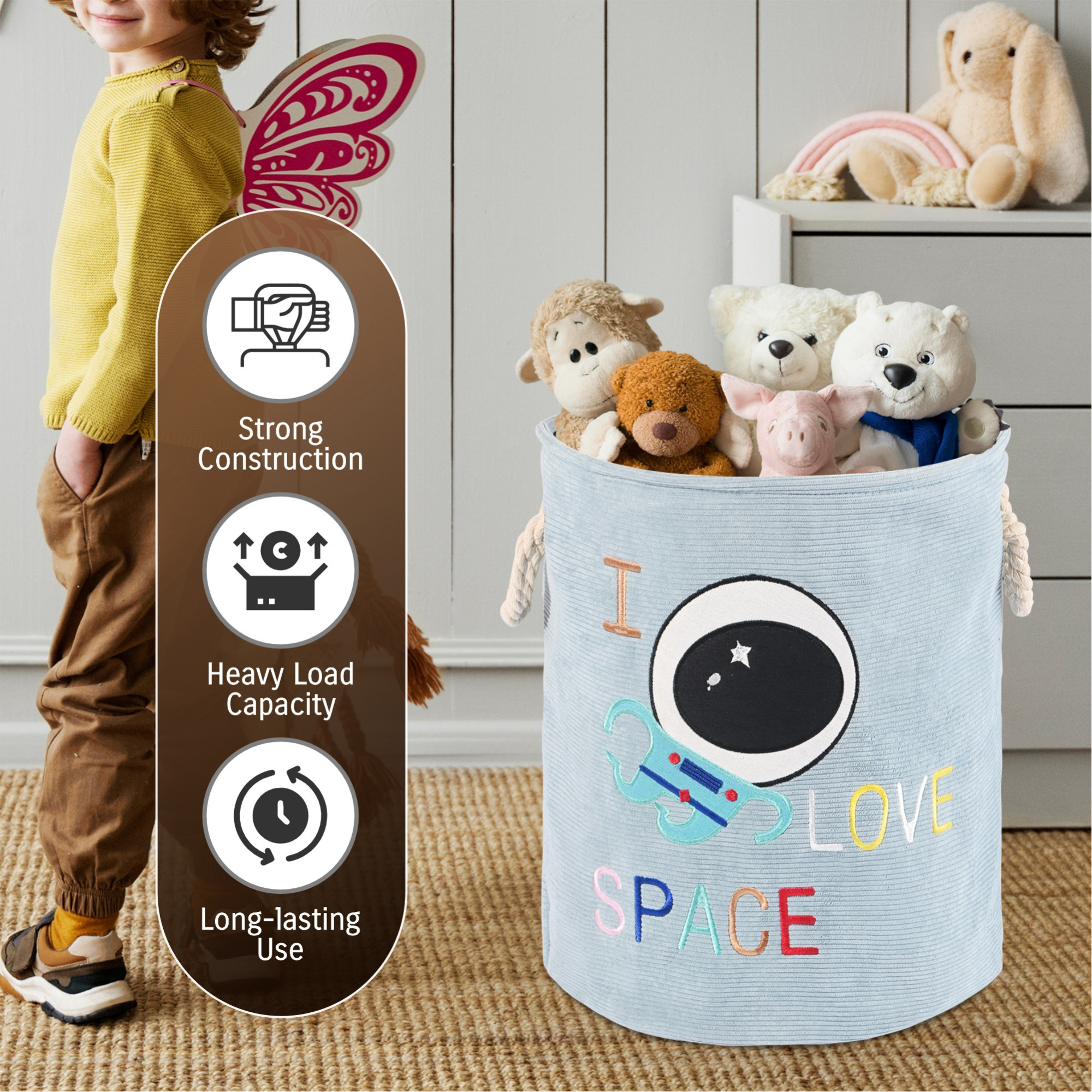 Kuber Industries Multipurpose 36 Ltr Foldable Washing Clothes BasketLaundry Bag with Carry Handles  Laundry Hamper for Dirty Clothes  Toy Storage Organizer  GM-21-BLU  Blue