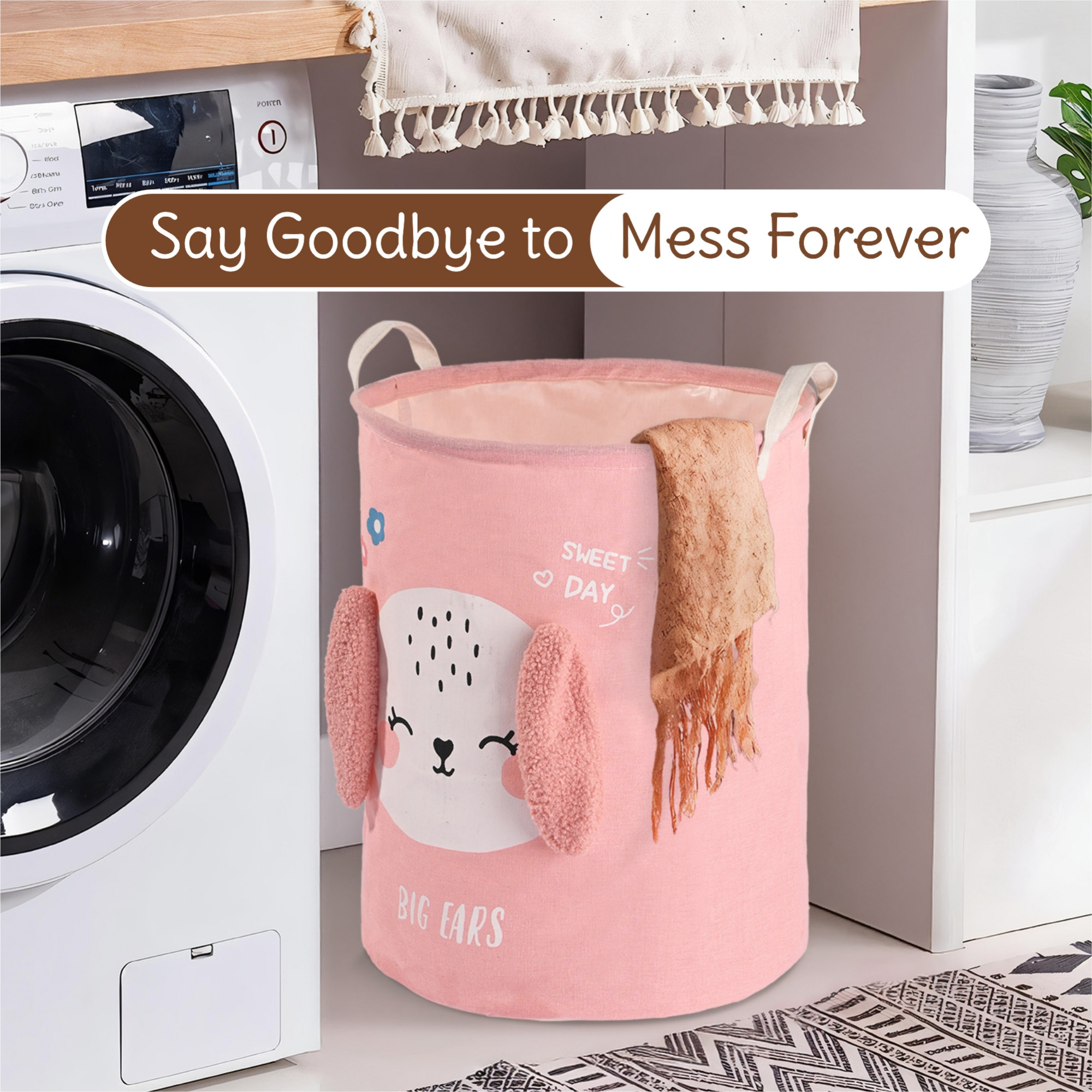 Kuber Industries Multipurpose 36 Ltr Foldable Washing Clothes BasketLaundry Bag with Carry Handles  Laundry Hamper for Dirty Clothes  Toy Storage Organizer  GM-17-PNK  Pink