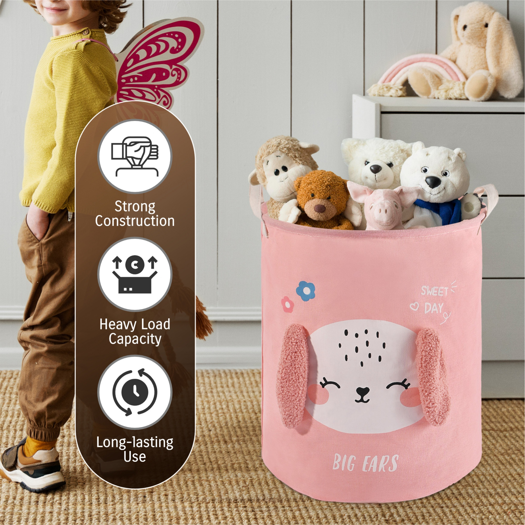 Kuber Industries Multipurpose 36 Ltr Foldable Washing Clothes BasketLaundry Bag with Carry Handles  Laundry Hamper for Dirty Clothes  Toy Storage Organizer  GM-17-PNK  Pink