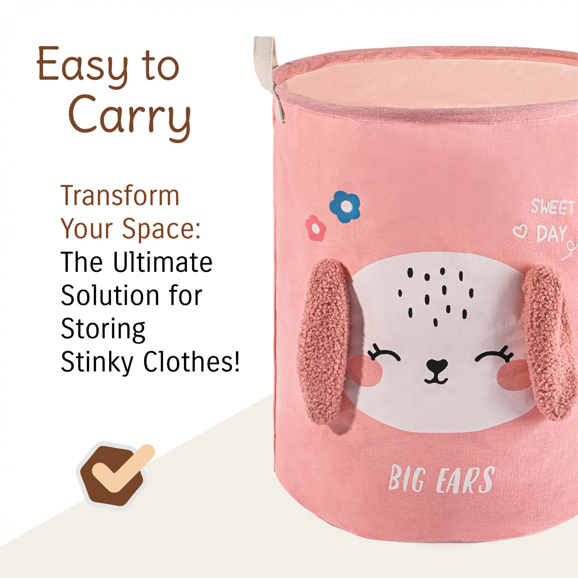 Kuber Industries Multipurpose 36 Ltr Foldable Washing Clothes BasketLaundry Bag with Carry Handles  Laundry Hamper for Dirty Clothes  Toy Storage Organizer  GM-17-PNK  Pink