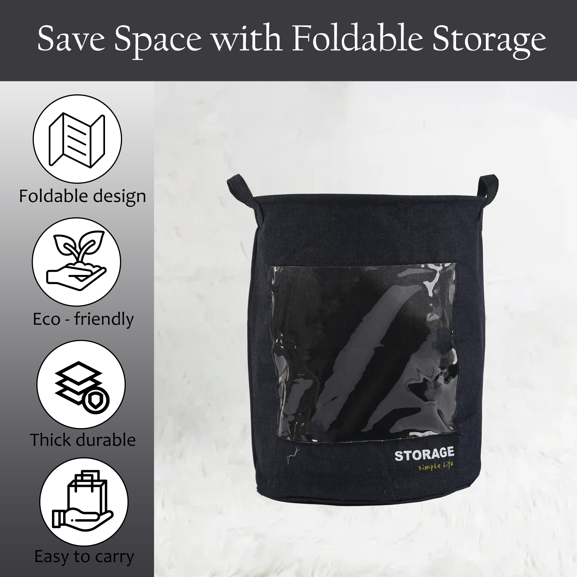 Kuber Industries Multipurpose 36 Ltr Foldable Washing Clothes BasketLaundry Bag with Carry Handles  Laundry Hamper for Dirty Clothes  Toy Storage Organizer  GM-27-DDENI  Dark Denim