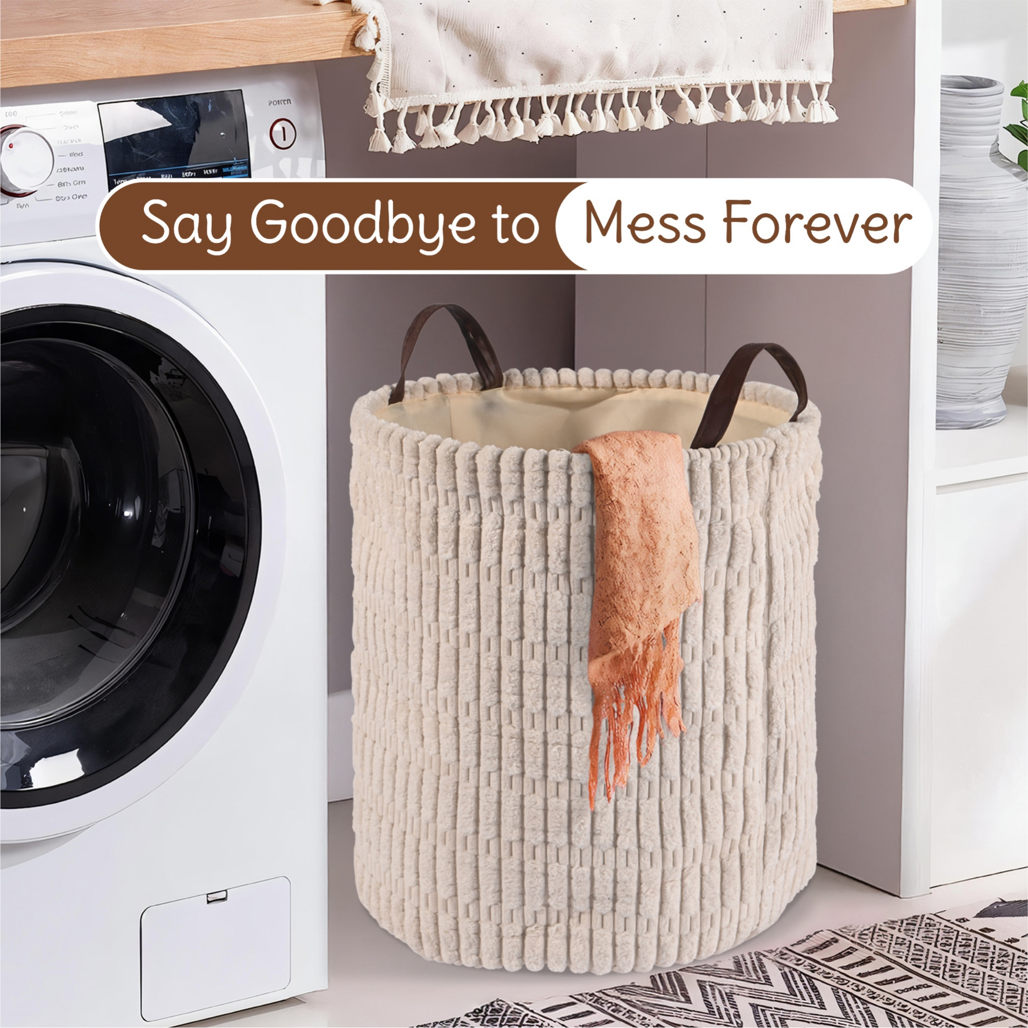 Kuber Industries Multipurpose 40 Ltr Foldable Washing Clothes BasketLaundry Bag with Carry Handles  Laundry Hamper for Dirty Clothes  Toy Storage Organizer  GM-16-WHH  White