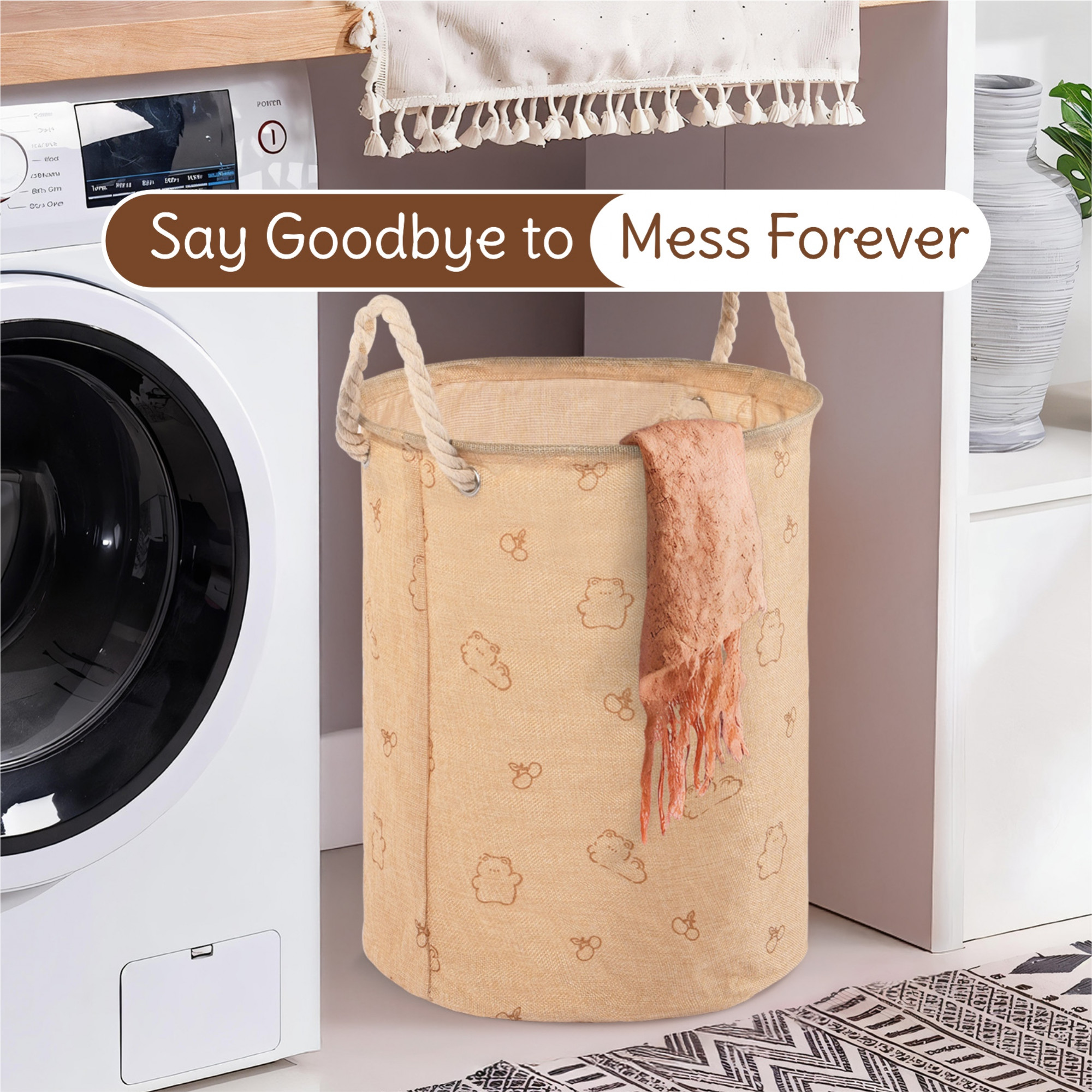 Kuber Industries Multipurpose 43 Ltr Foldable Washing Clothes BasketLaundry Bag with Carry Handles  Laundry Hamper for Dirty Clothes  Toy Storage Organizer  GM-19-KH  Khaki