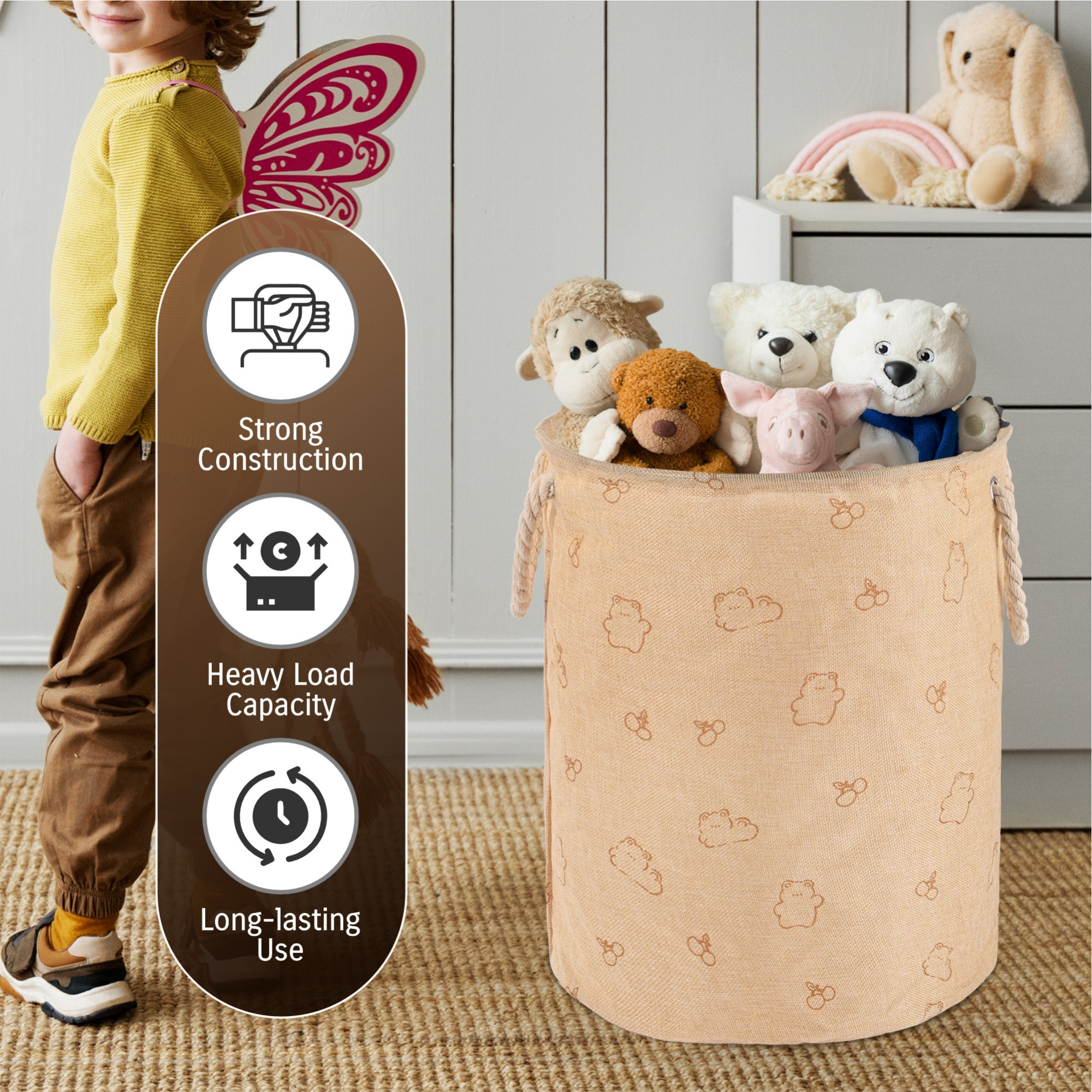 Kuber Industries Multipurpose 43 Ltr Foldable Washing Clothes BasketLaundry Bag with Carry Handles  Laundry Hamper for Dirty Clothes  Toy Storage Organizer  GM-19-KH  Khaki