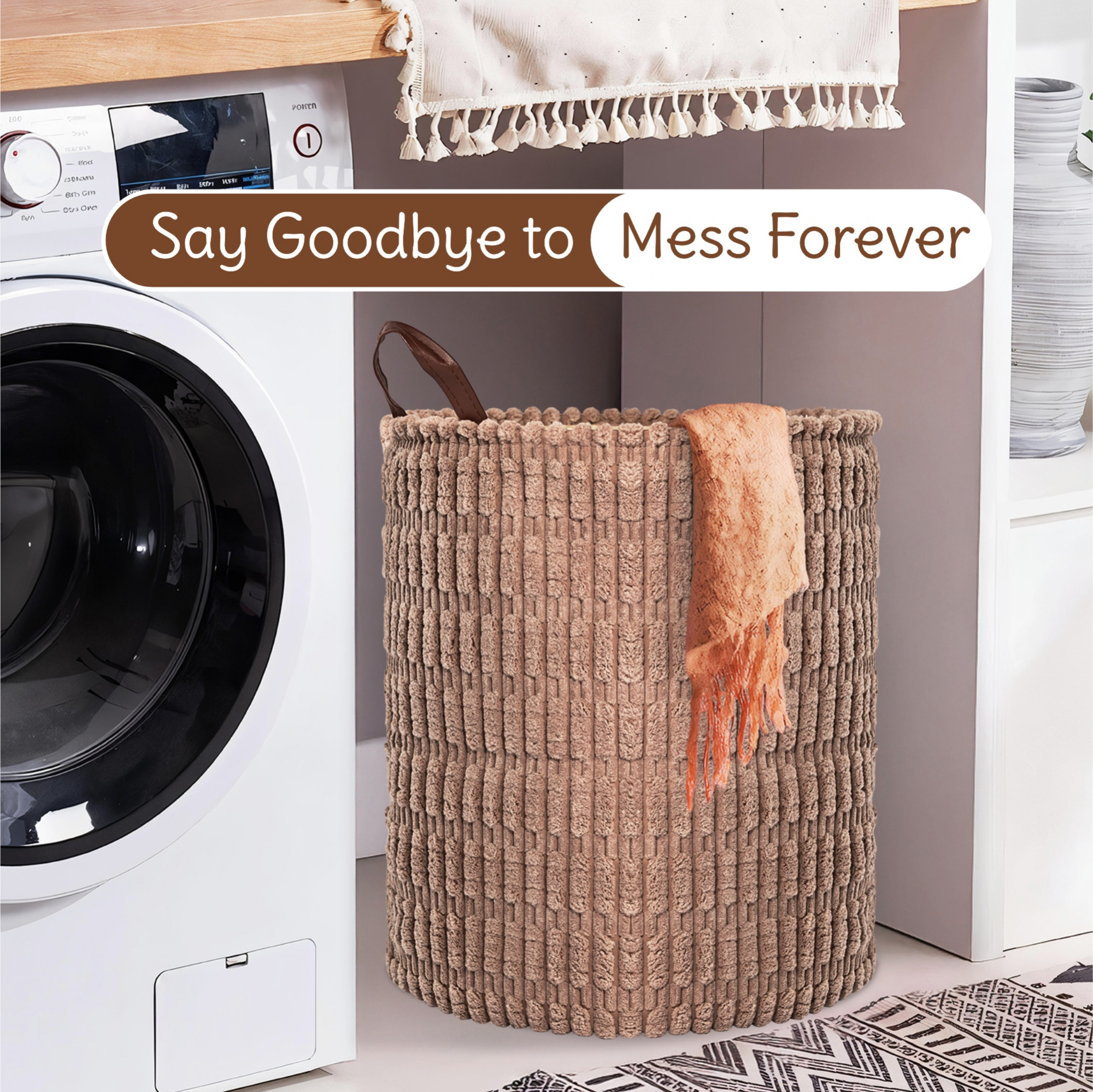 Kuber Industries Multipurpose 43 Ltr Foldable Washing Clothes BasketLaundry Bag with Carry Handles  Used Clothes Storage Bag  Laundry Hamper for Dirty Clothes  Toys  GM-16-TAN  Tan