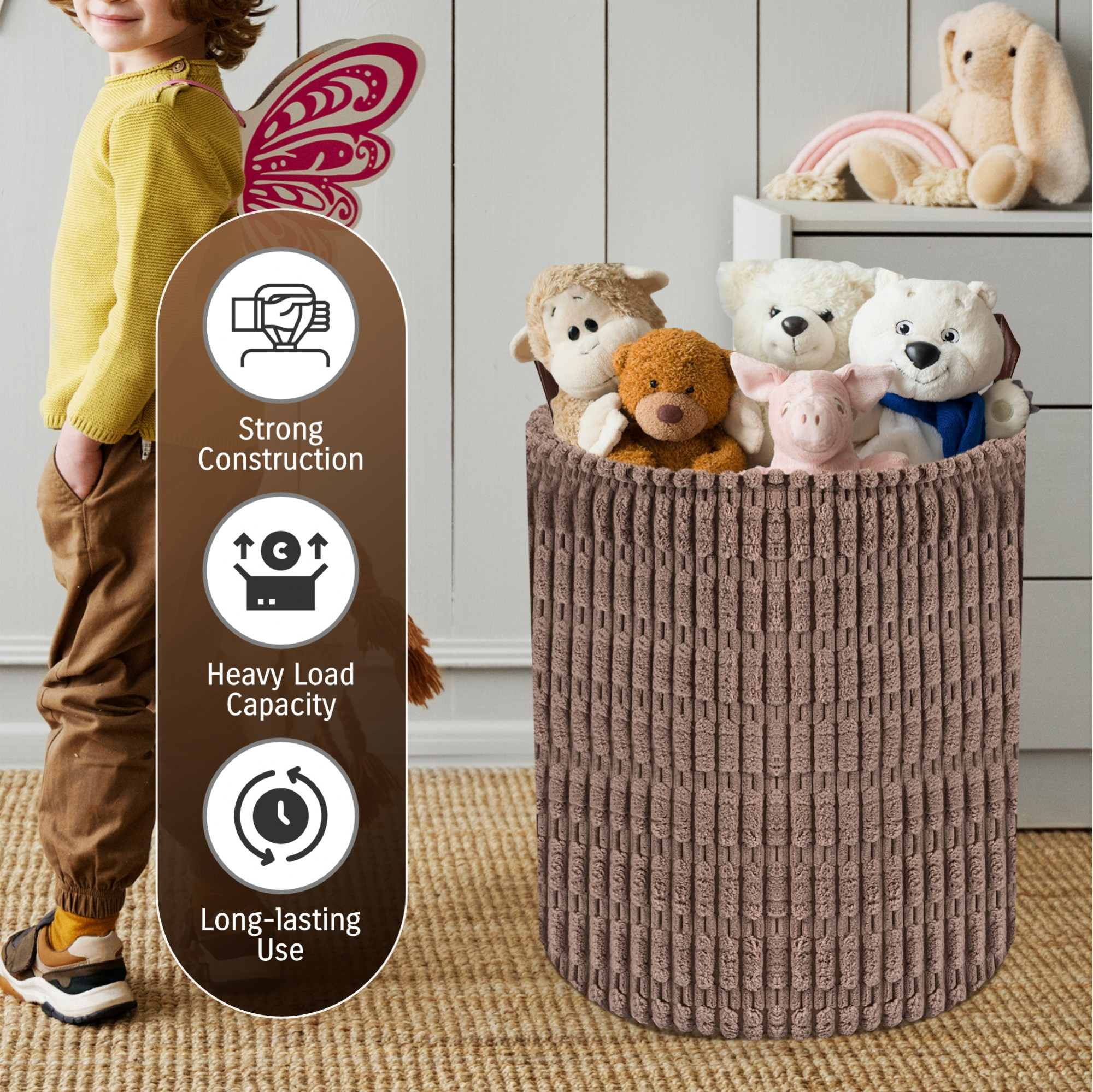 Kuber Industries Multipurpose 43 Ltr Foldable Washing Clothes BasketLaundry Bag with Carry Handles  Used Clothes Storage Bag  Laundry Hamper for Dirty Clothes  Toys  GM-16-TAN  Tan