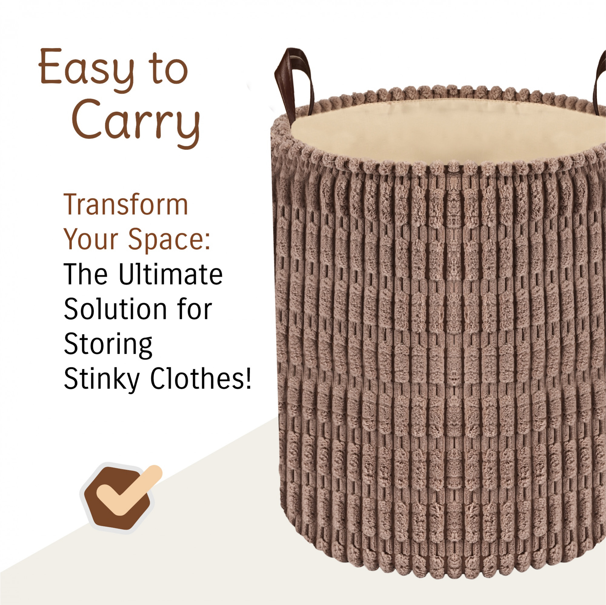 Kuber Industries Multipurpose 43 Ltr Foldable Washing Clothes BasketLaundry Bag with Carry Handles  Used Clothes Storage Bag  Laundry Hamper for Dirty Clothes  Toys  GM-16-TAN  Tan