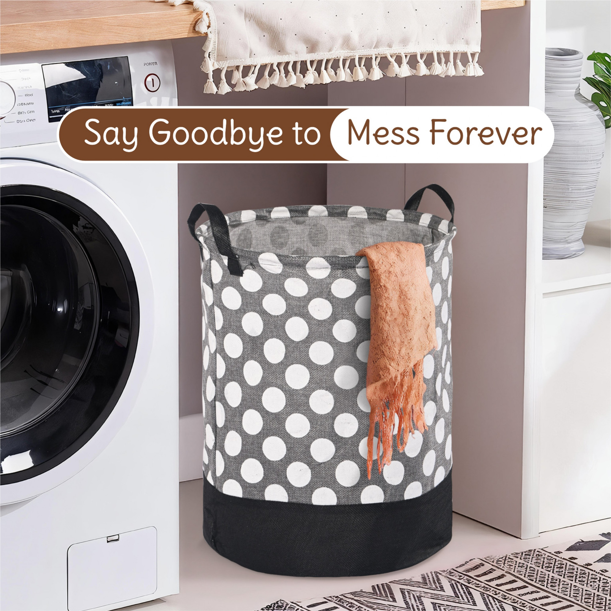 Kuber Industries Multipurpose 43 Ltr Foldable Washing Clothes BasketLaundry Bag with Handles  Laundry Hamper for Dirty Clothes  Toy Storage Organizer  GM-1-GRYDOT  Gray Dots