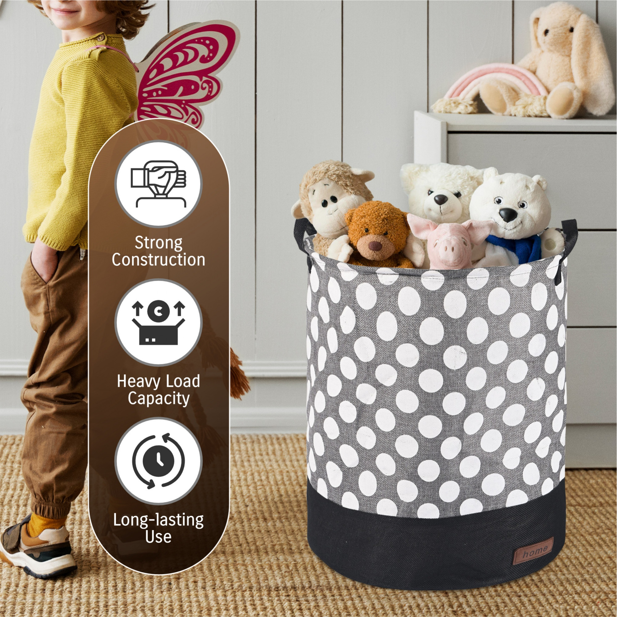 Kuber Industries Multipurpose 43 Ltr Foldable Washing Clothes BasketLaundry Bag with Handles  Laundry Hamper for Dirty Clothes  Toy Storage Organizer  GM-1-GRYDOT  Gray Dots