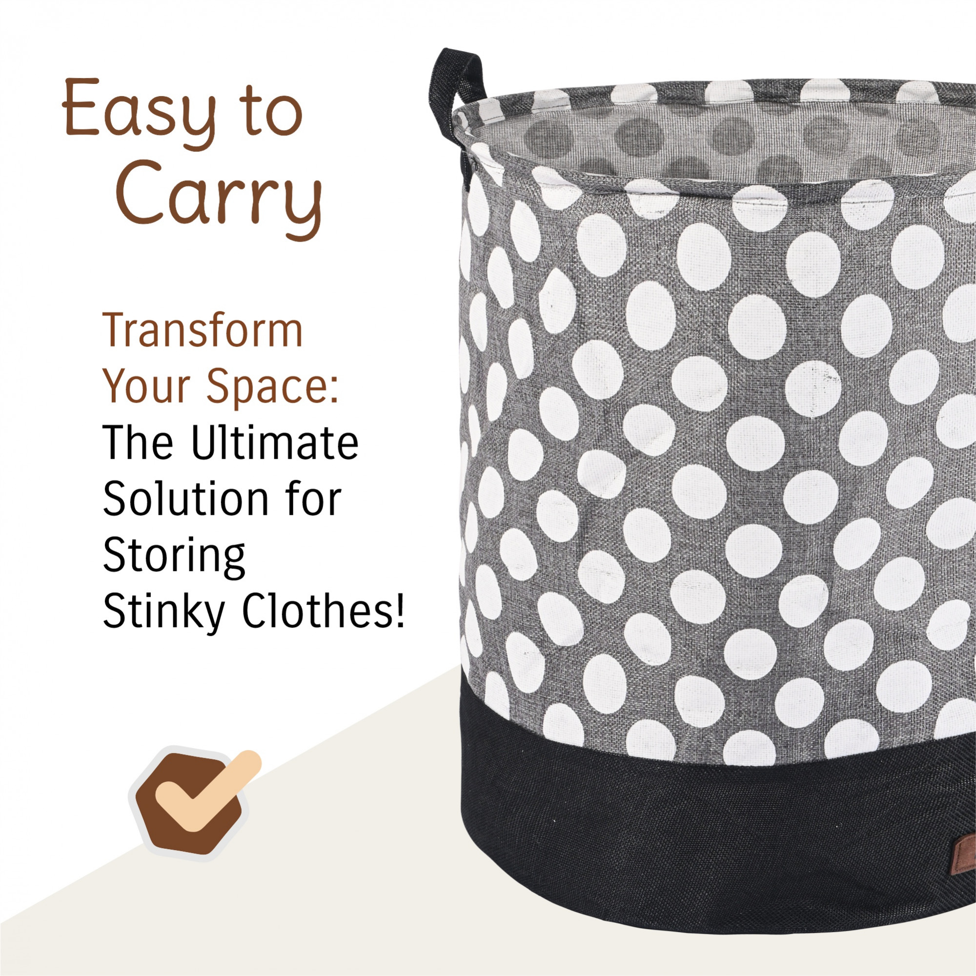 Kuber Industries Multipurpose 43 Ltr Foldable Washing Clothes BasketLaundry Bag with Handles  Laundry Hamper for Dirty Clothes  Toy Storage Organizer  GM-1-GRYDOT  Gray Dots