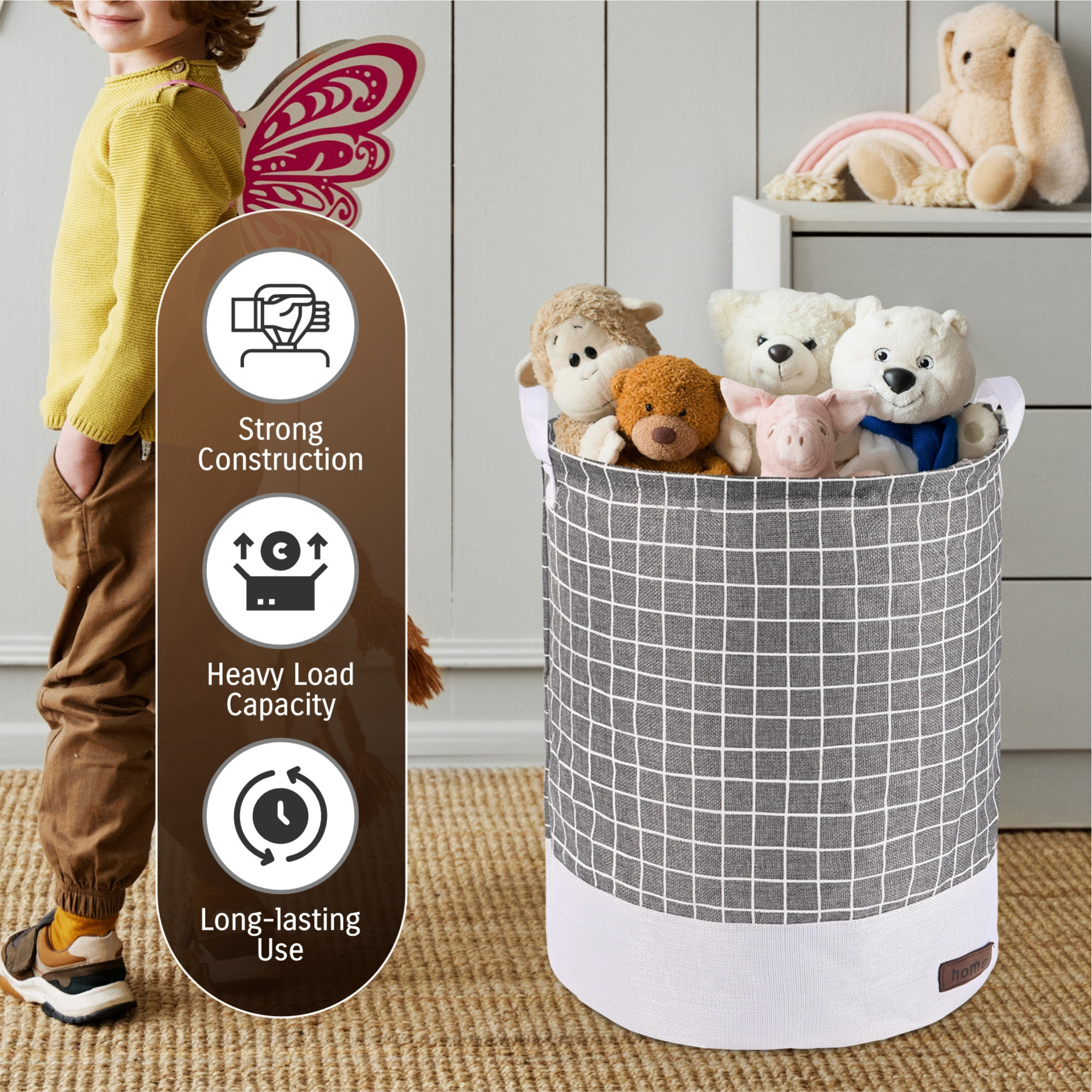 Kuber Industries Multipurpose 43 Ltr Foldable Washing Clothes BasketLaundry Bag with Handles  Laundry Hamper for Dirty Clothes  Toy Storage Organizer  GM-1-GRYPD  Grey Plaid