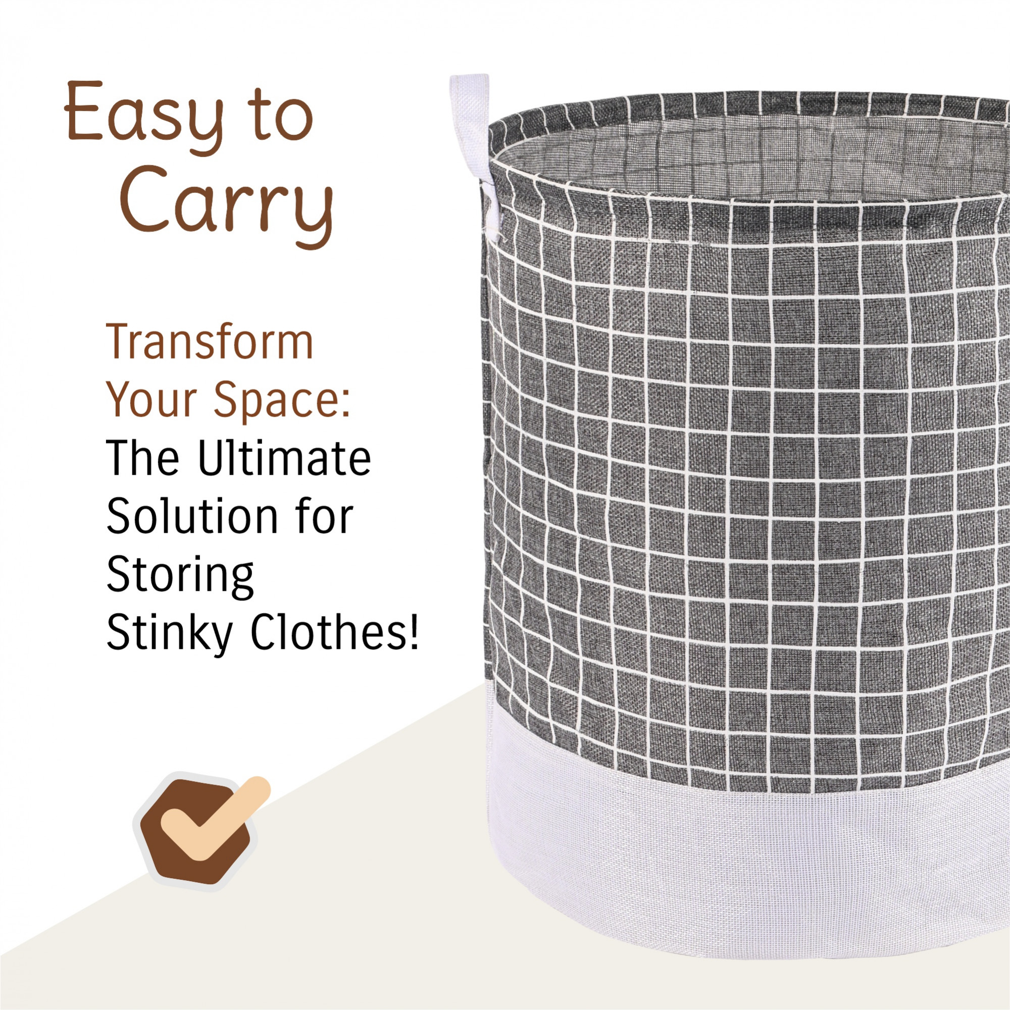 Kuber Industries Multipurpose 43 Ltr Foldable Washing Clothes BasketLaundry Bag with Handles  Laundry Hamper for Dirty Clothes  Toy Storage Organizer  GM-1-GRYPD  Grey Plaid