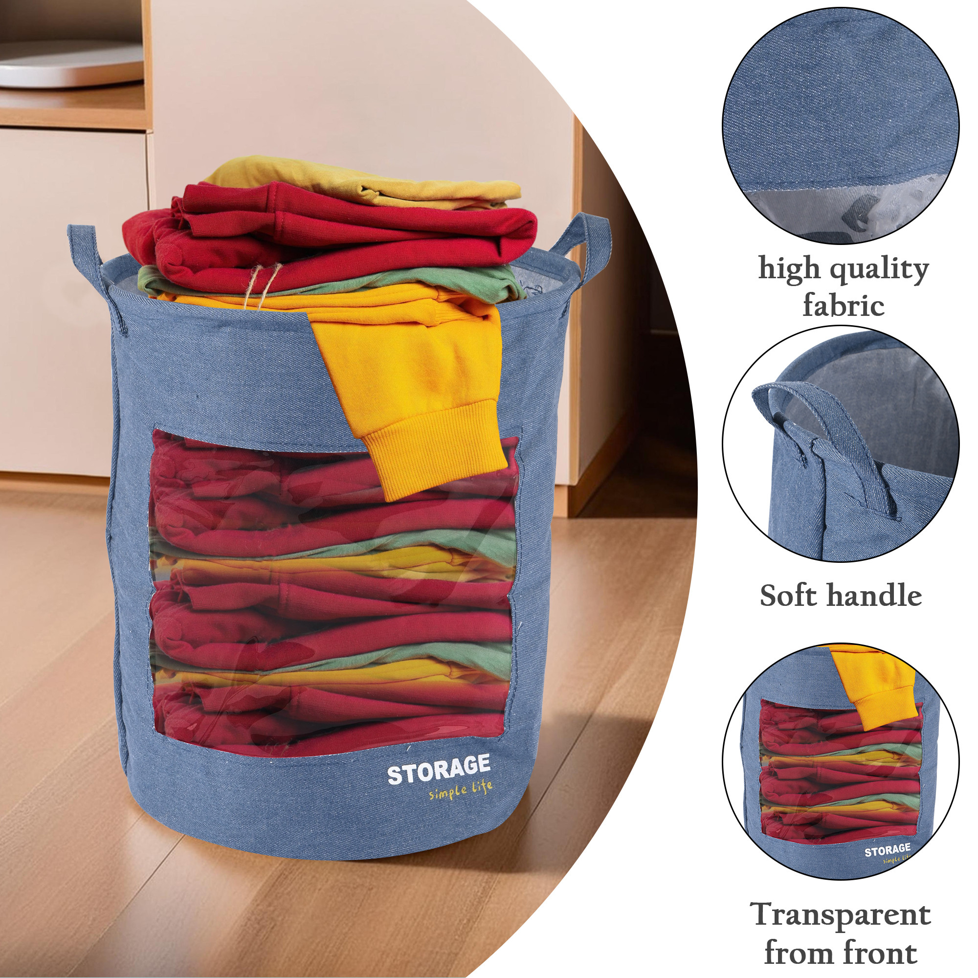 Kuber Industries Multipurpose 43L Foldable Washing Clothes BasketLaundry Bag with Handles  Laundry Hamper for Dirty Clothes  Toy Storage Organizer  GM-27-LDENI  Light Denim