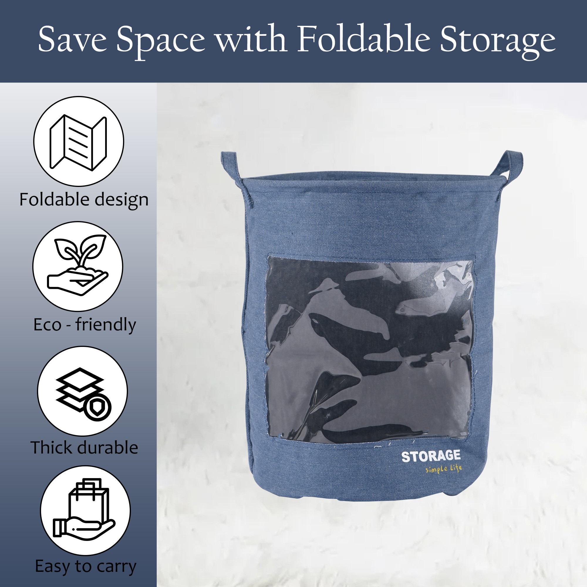 Kuber Industries Multipurpose 43L Foldable Washing Clothes BasketLaundry Bag with Handles  Laundry Hamper for Dirty Clothes  Toy Storage Organizer  GM-27-LDENI  Light Denim